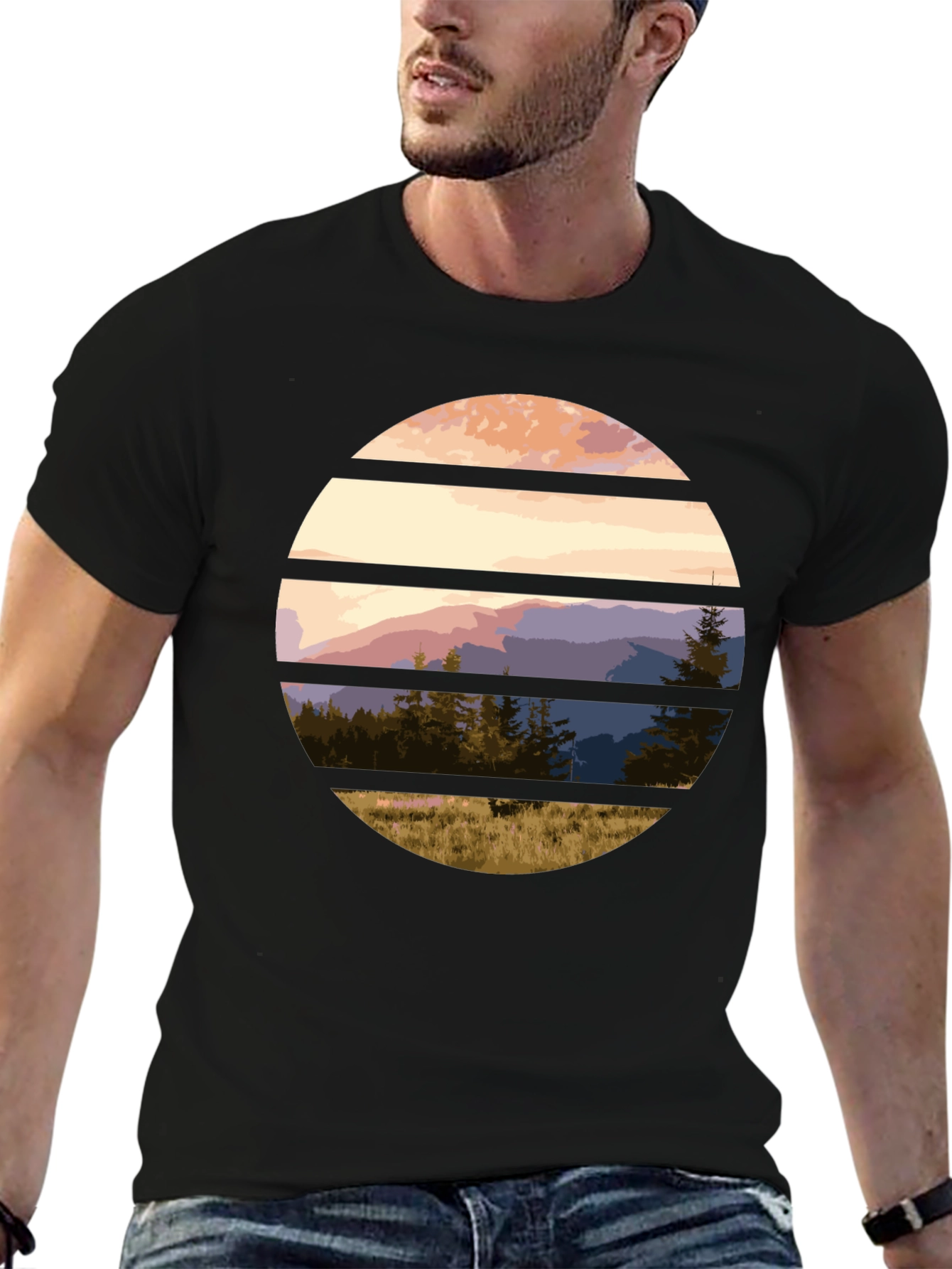 Black Scenic Mountain Sunset Graphic Tee view 6