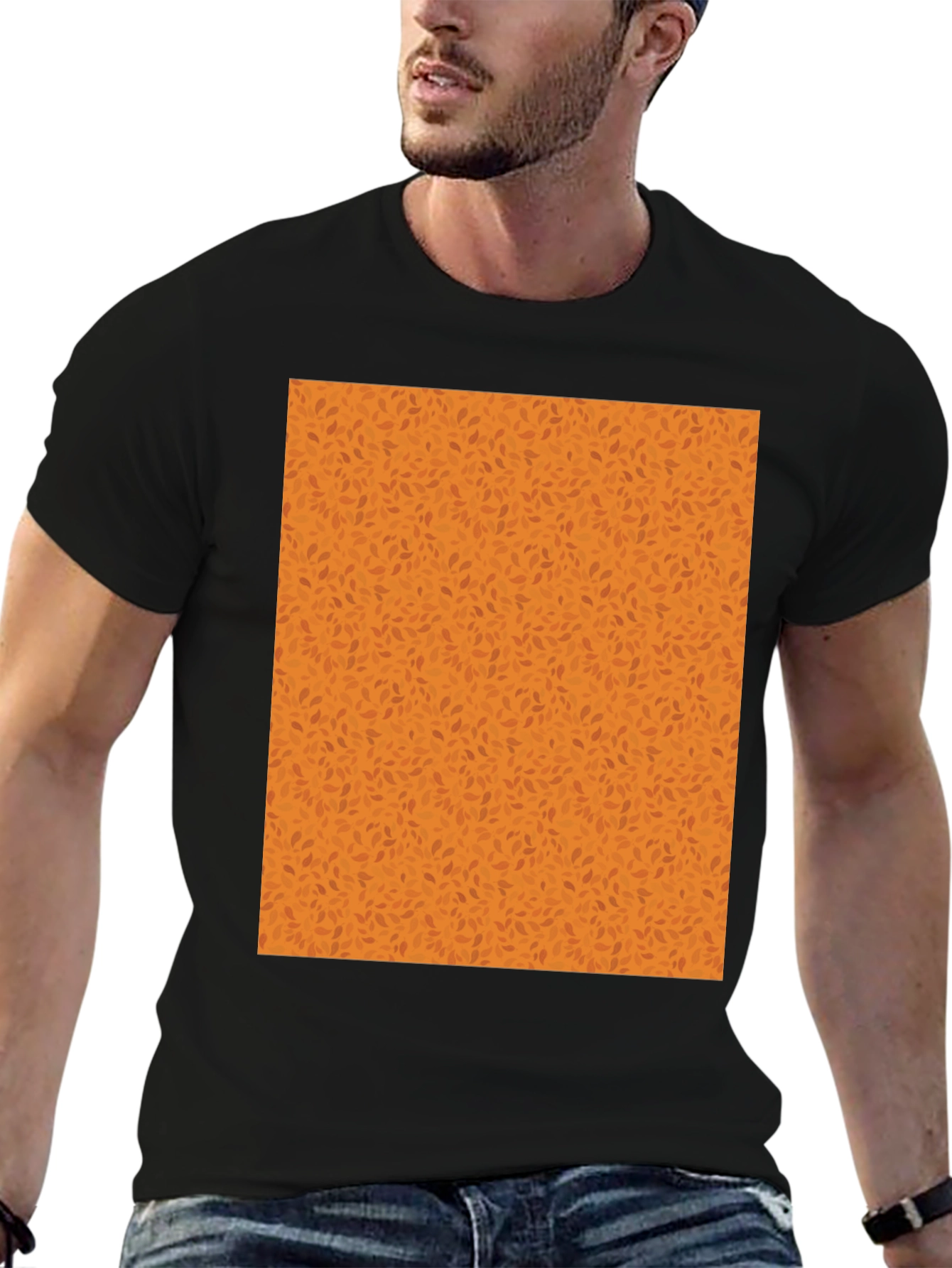 Black Black Tee with Autumn Leaf Pattern view 6