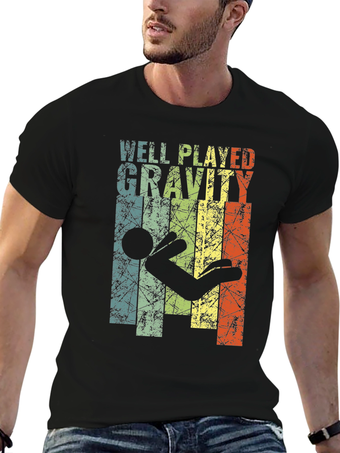 Black Well Played Gravity Graphic T-Shirt - Funny Design view 6