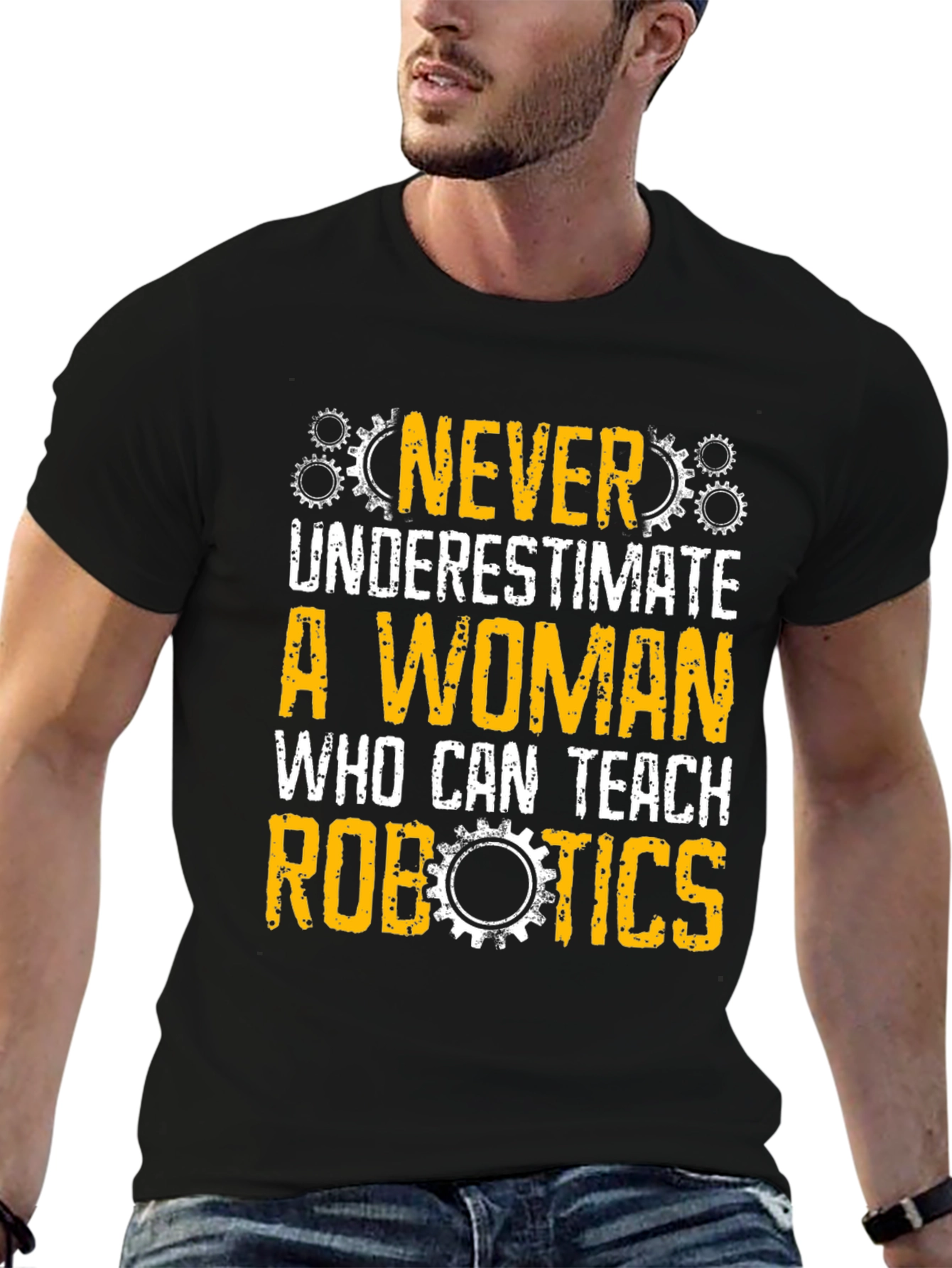 Black Never Underestimate Woman Robotics Teacher T-Shirt view 6