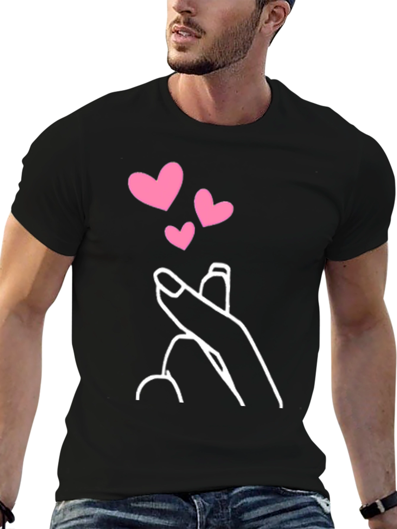 Black Heart Finger Gesture Graphic Tee - Stylish Casual Wear view 6