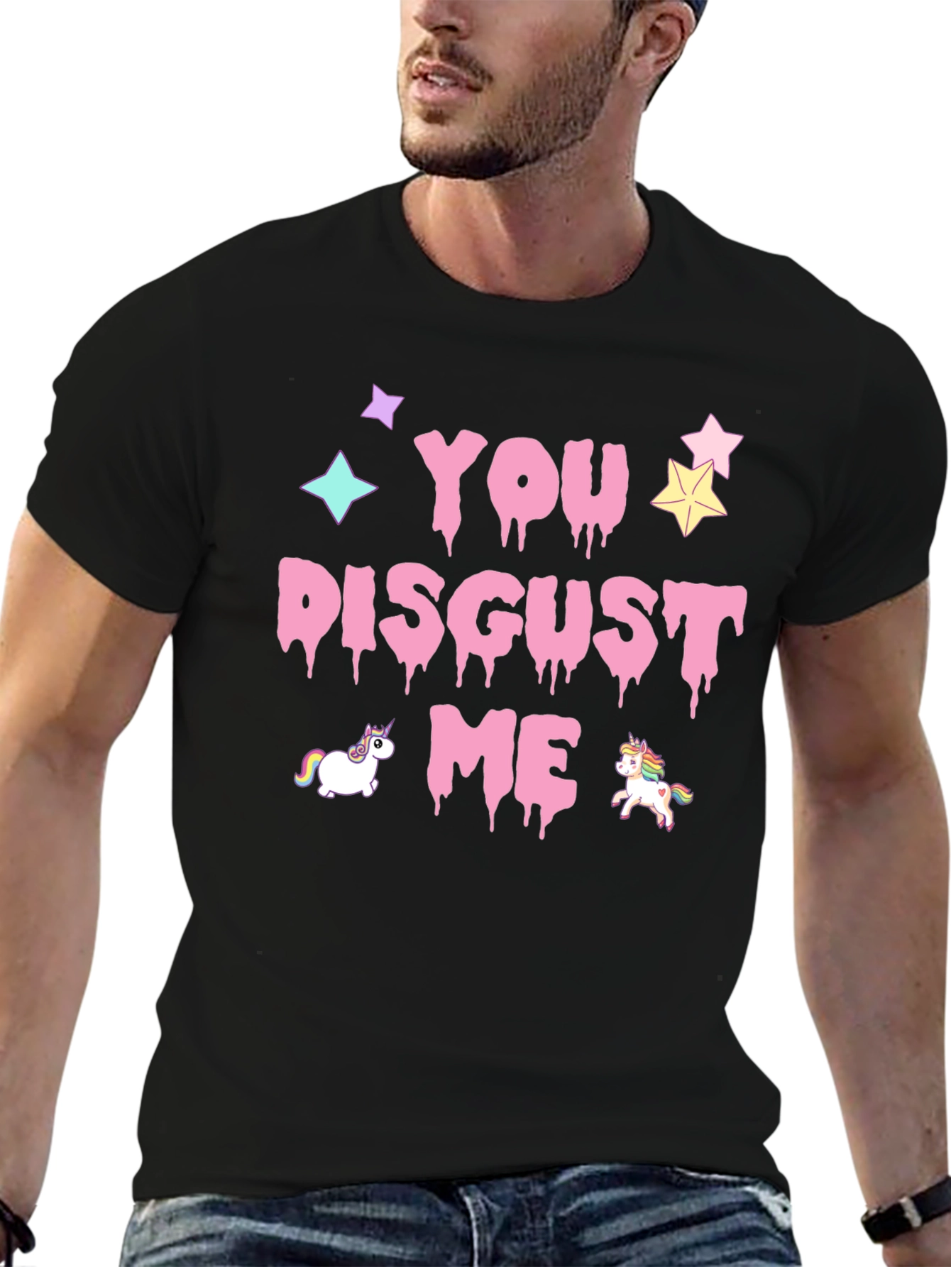 Black You Disgust Me Unicorns Graphic T-Shirt view 6