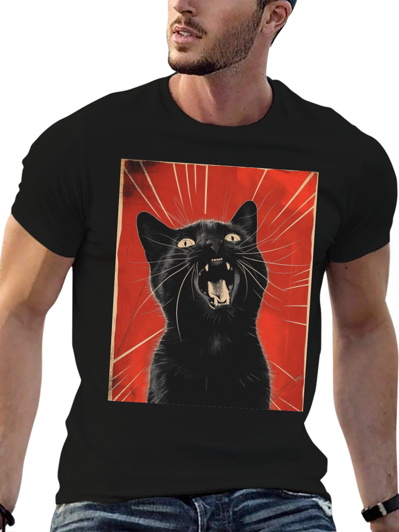 Black Black Cat Roar Graphic Tee - Unisex view 6