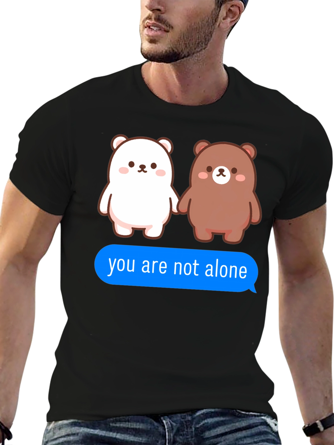 Black Cute Bears T-Shirt - You Are Not Alone Design view 6