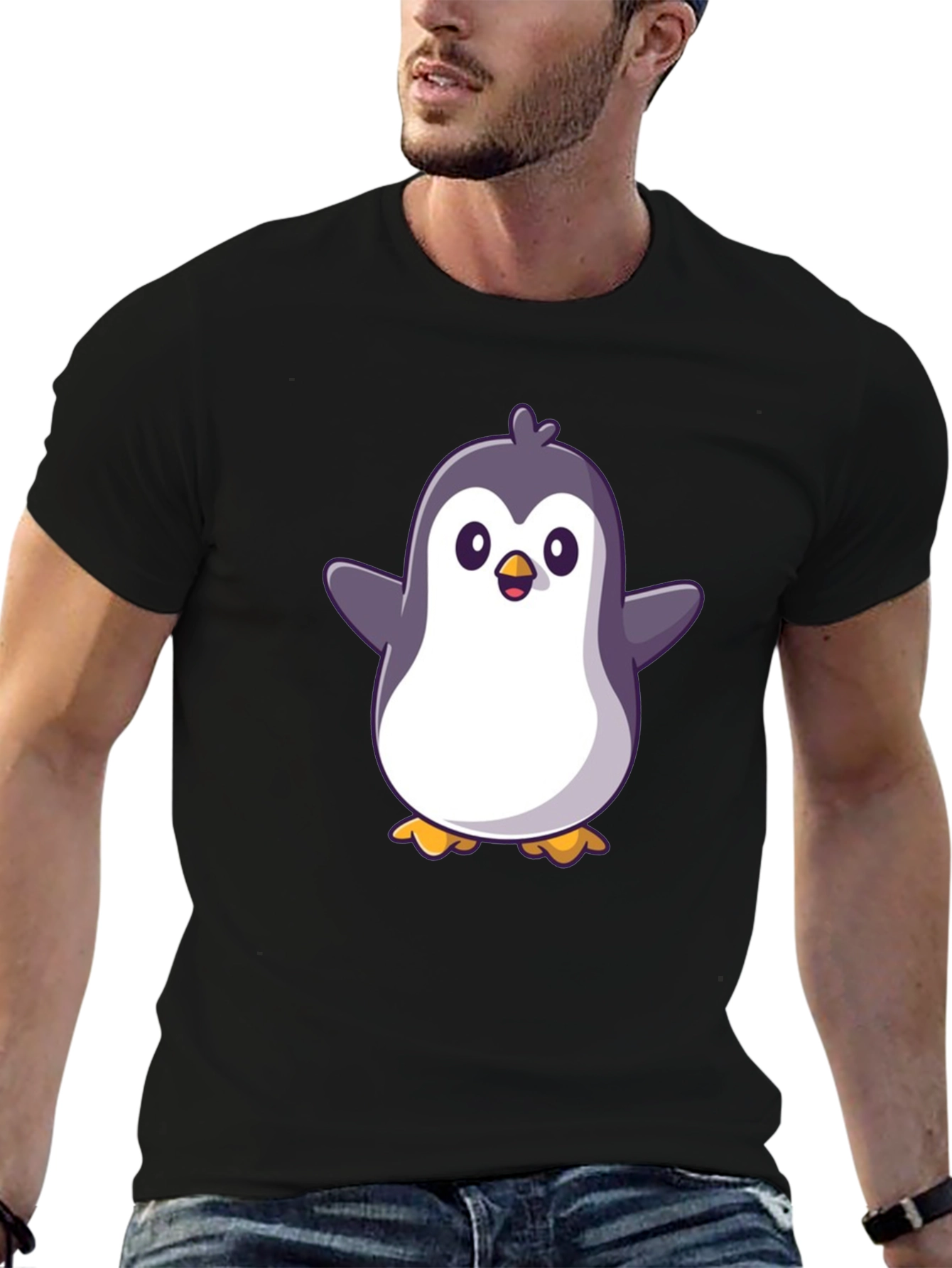 Black Cute Penguin Graphic Black T-Shirt view 6