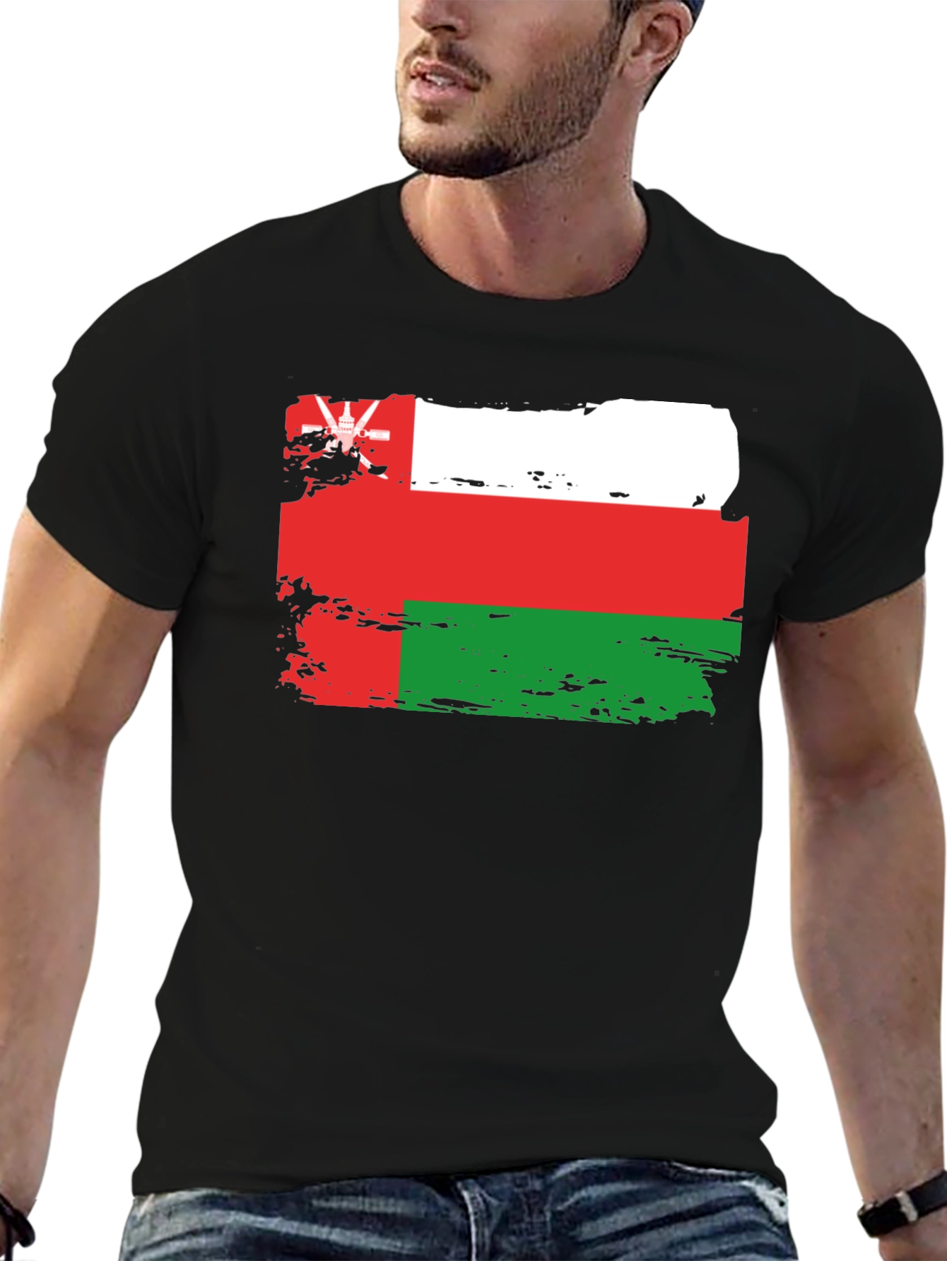 Black Oman Flag T-Shirt: Distressed Style Tee view 6
