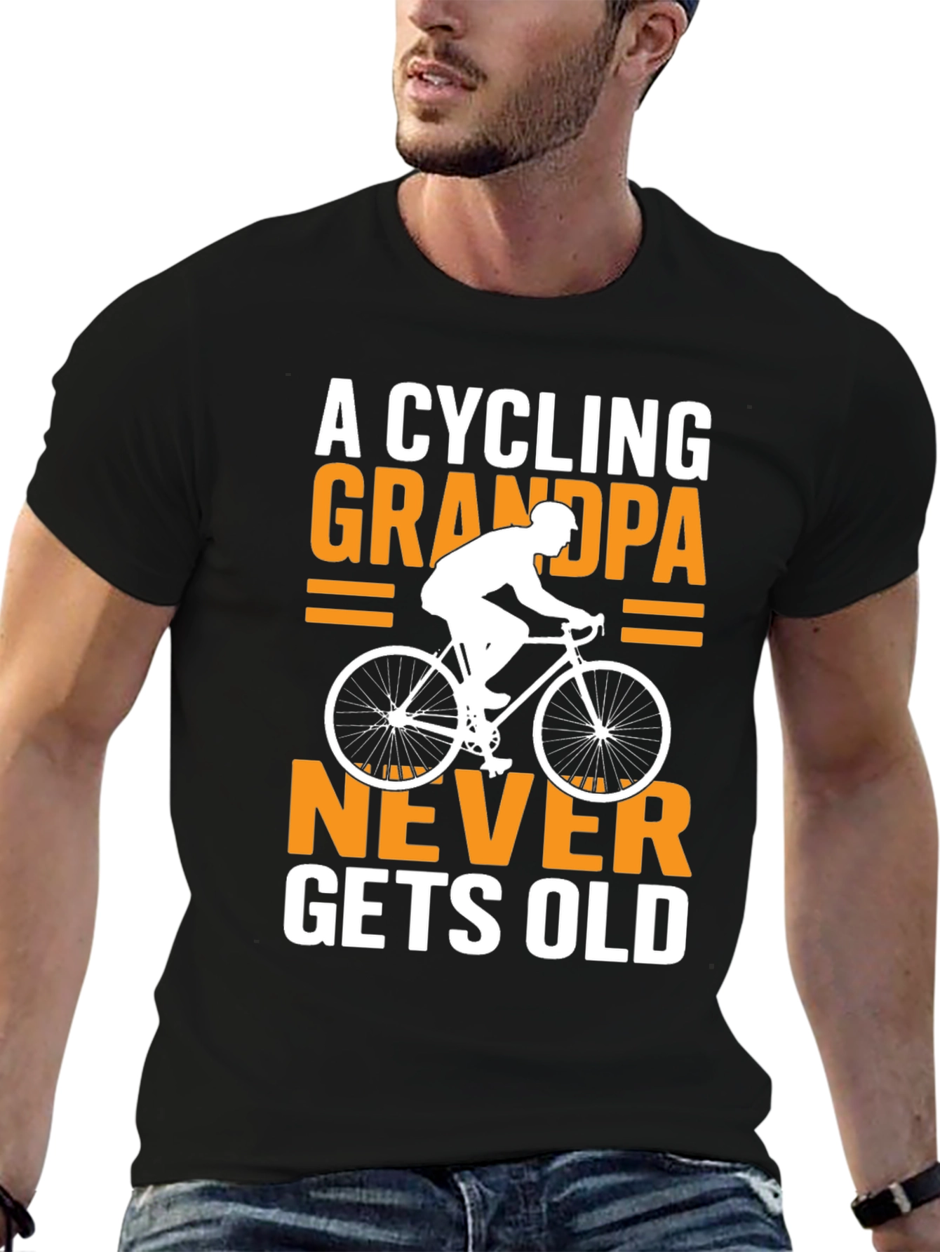Black Cycling Grandpa T-Shirt - Never Gets Old! view 6