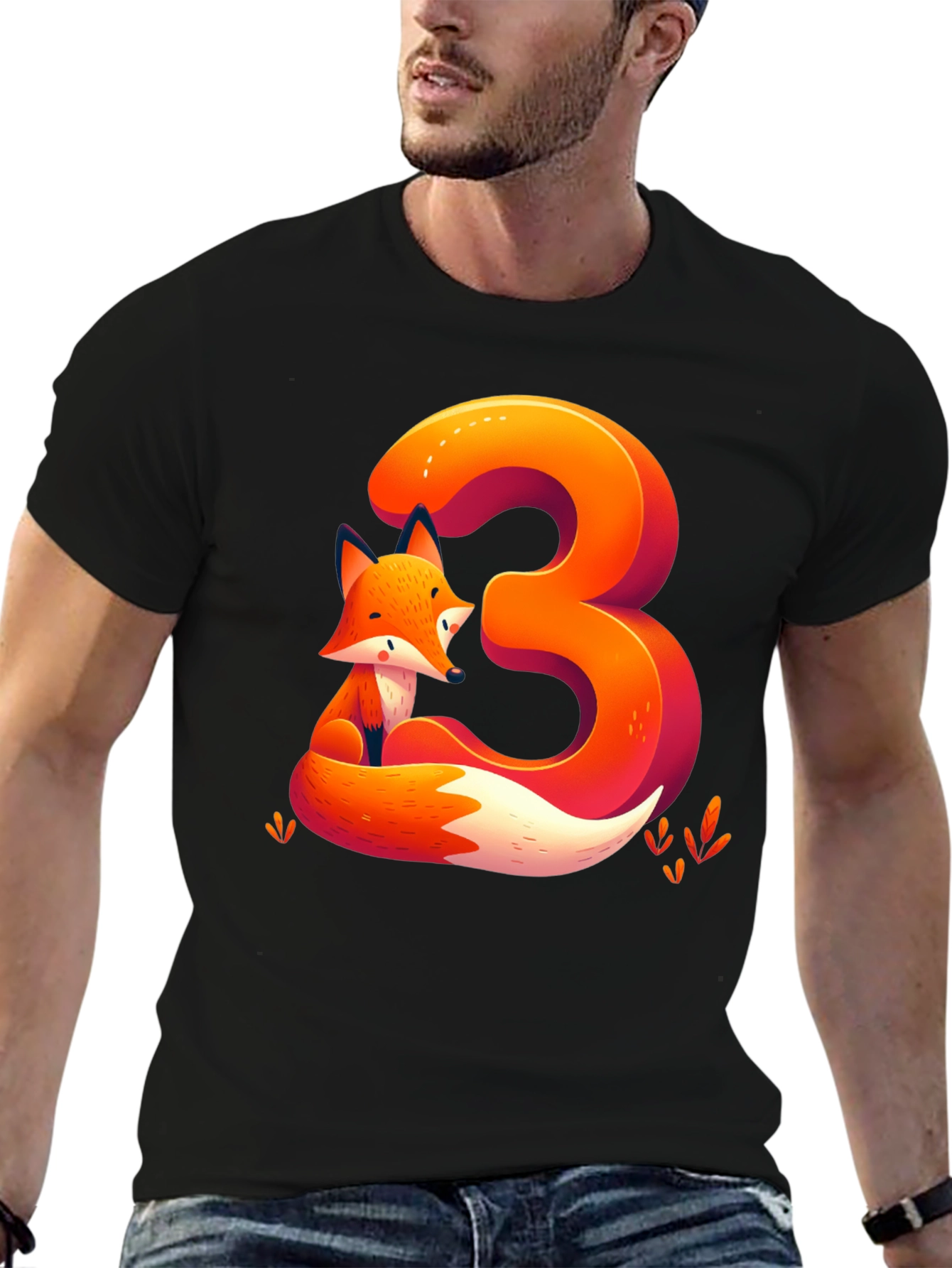 Black Fox Number 3 Graphic Tee - Cute Animal Shirt view 6