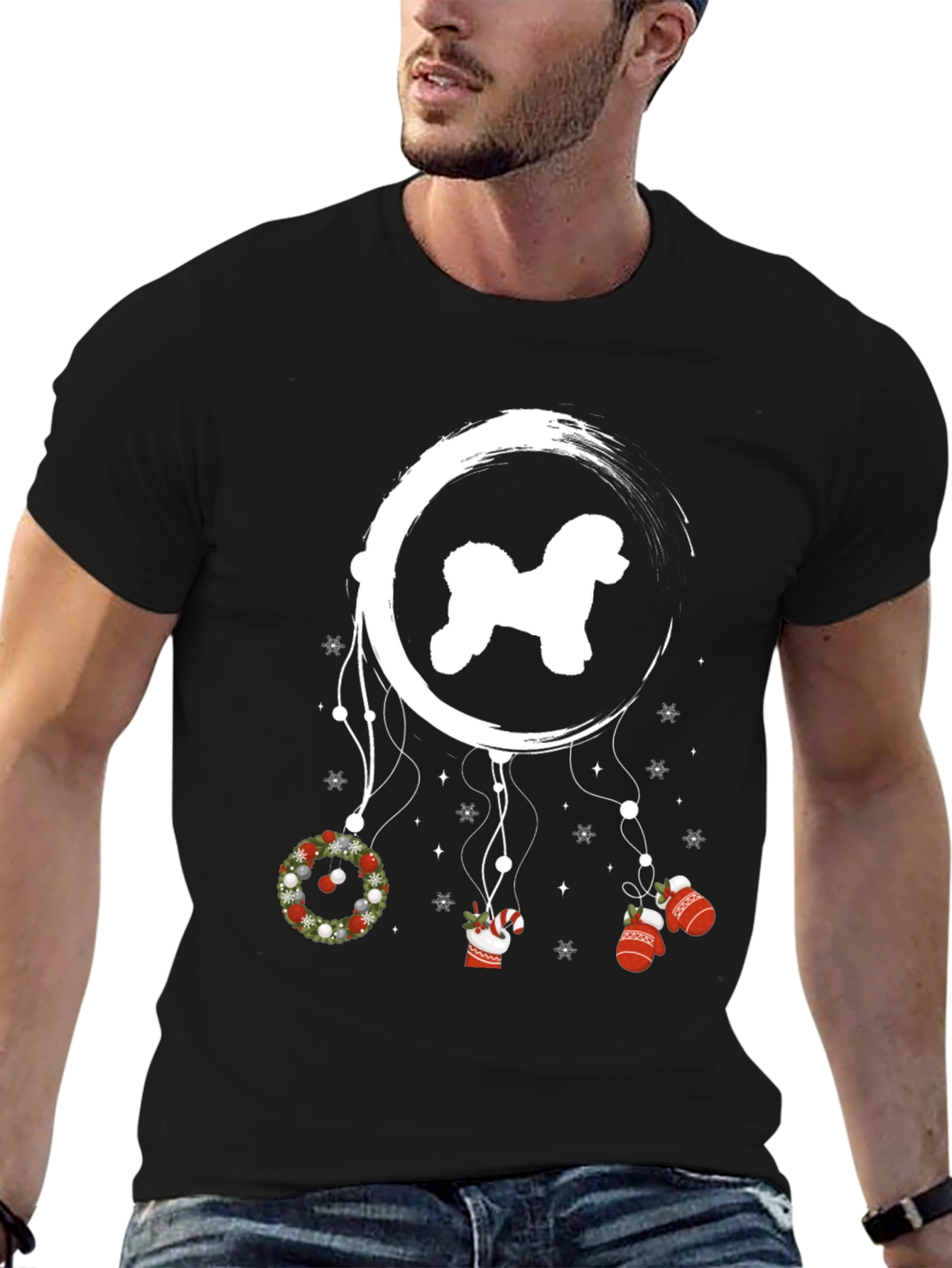 Black Festive Dog Dreamcatcher T-Shirt view 6