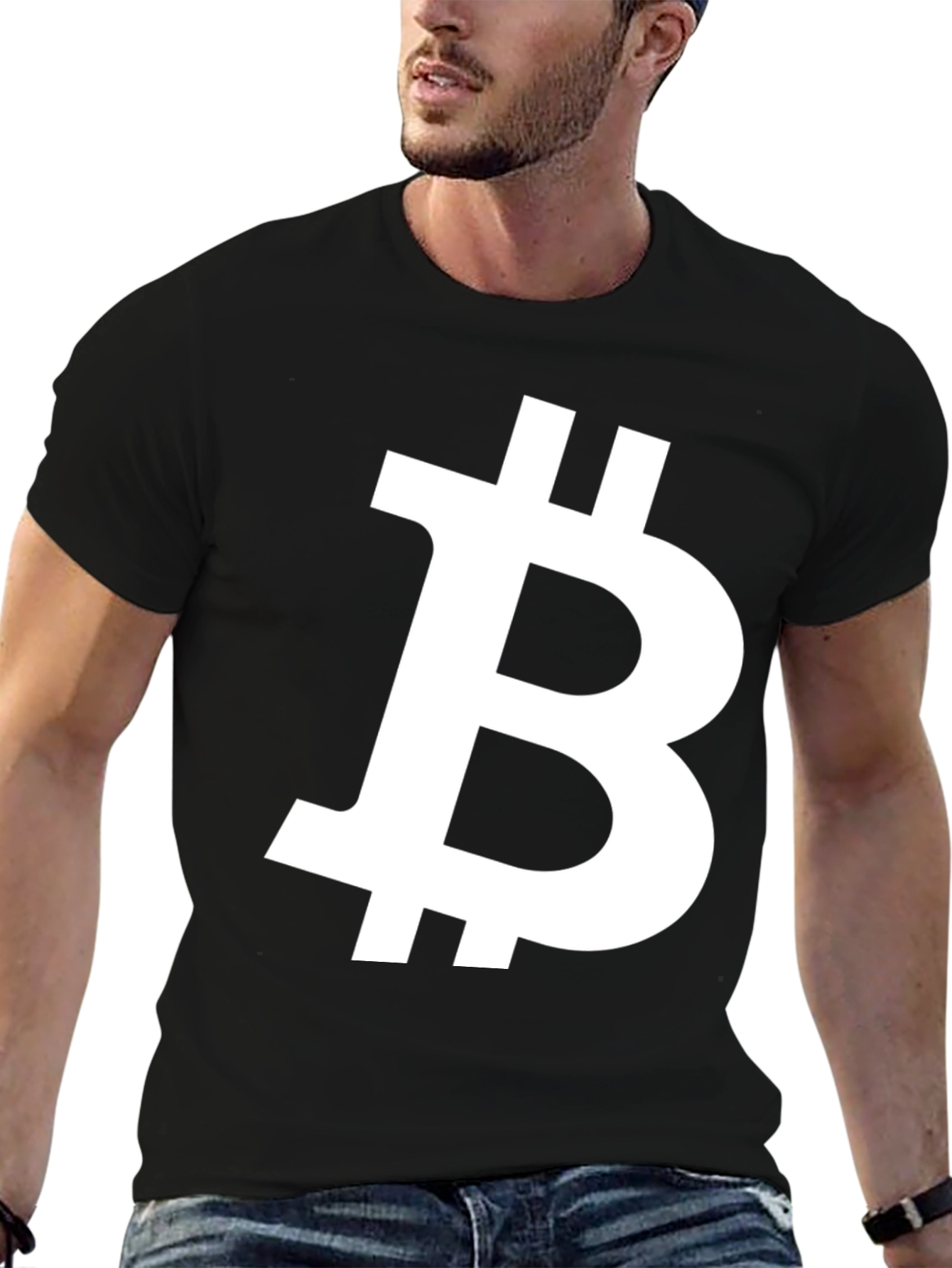 Black Bitcoin Symbol Black T-Shirt view 6