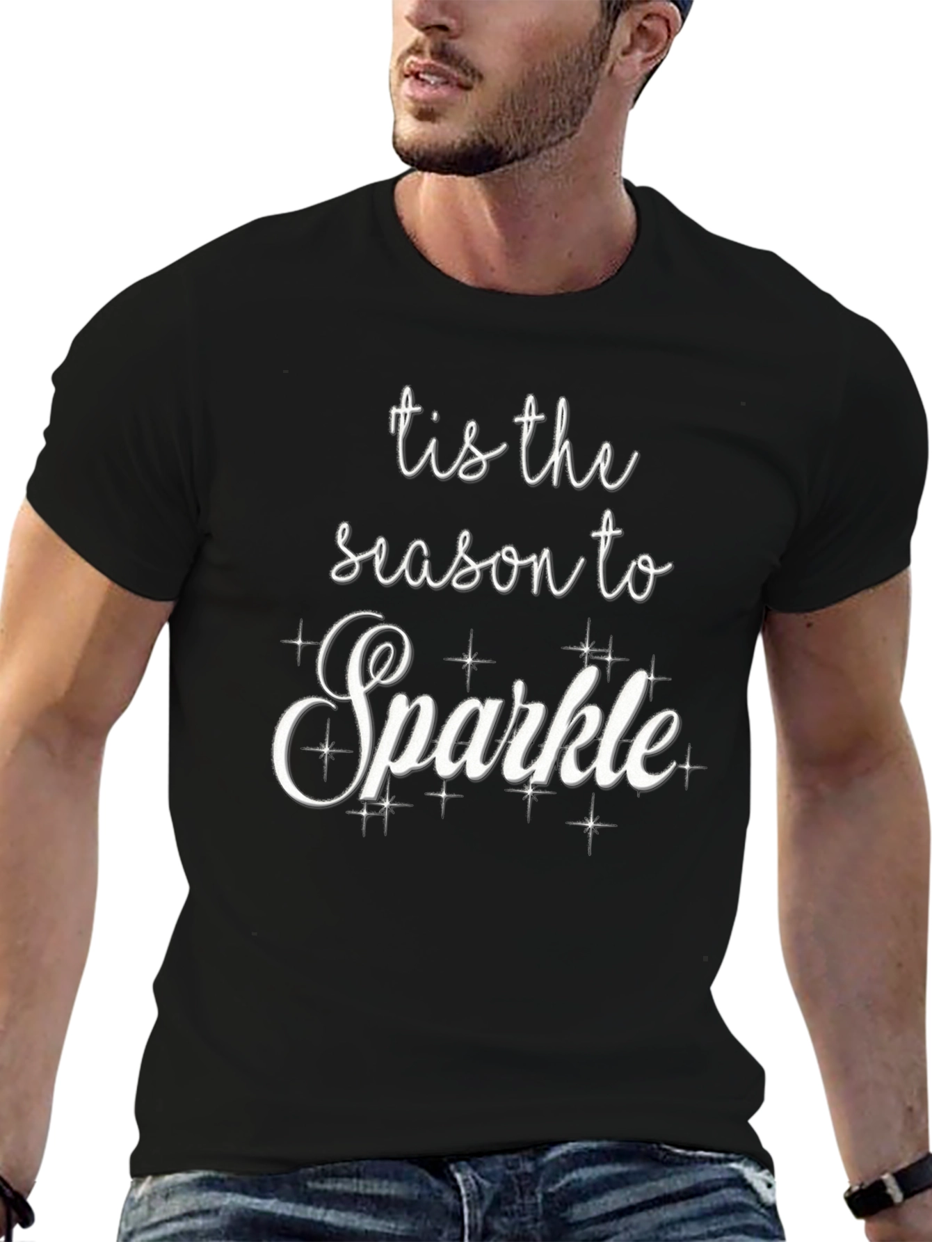 Black Tis the Season to Sparkle Black T-Shirt view 6
