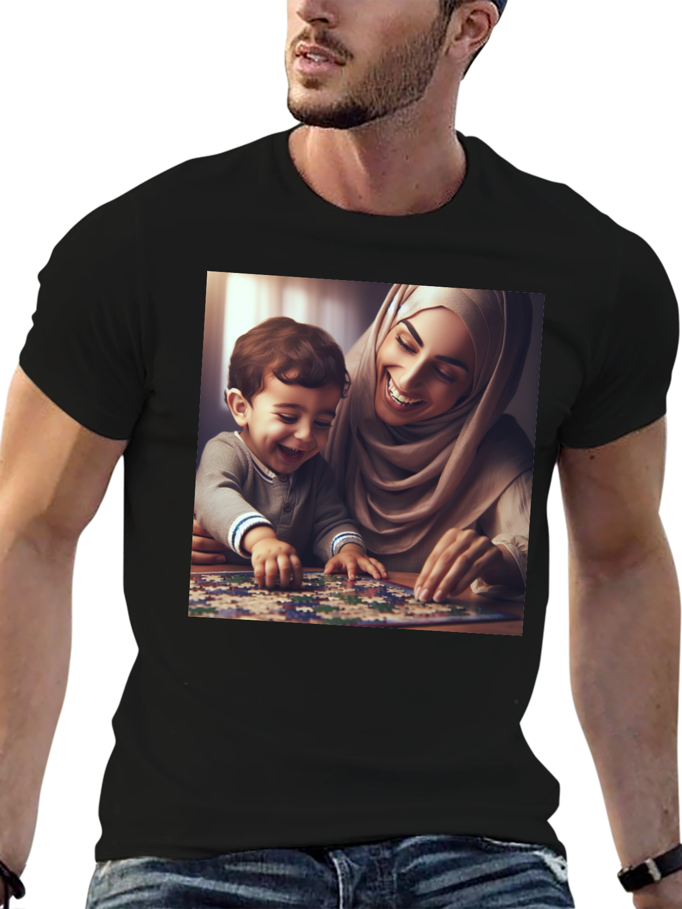 Black Family Puzzle T-Shirt - Heartwarming Design view 6