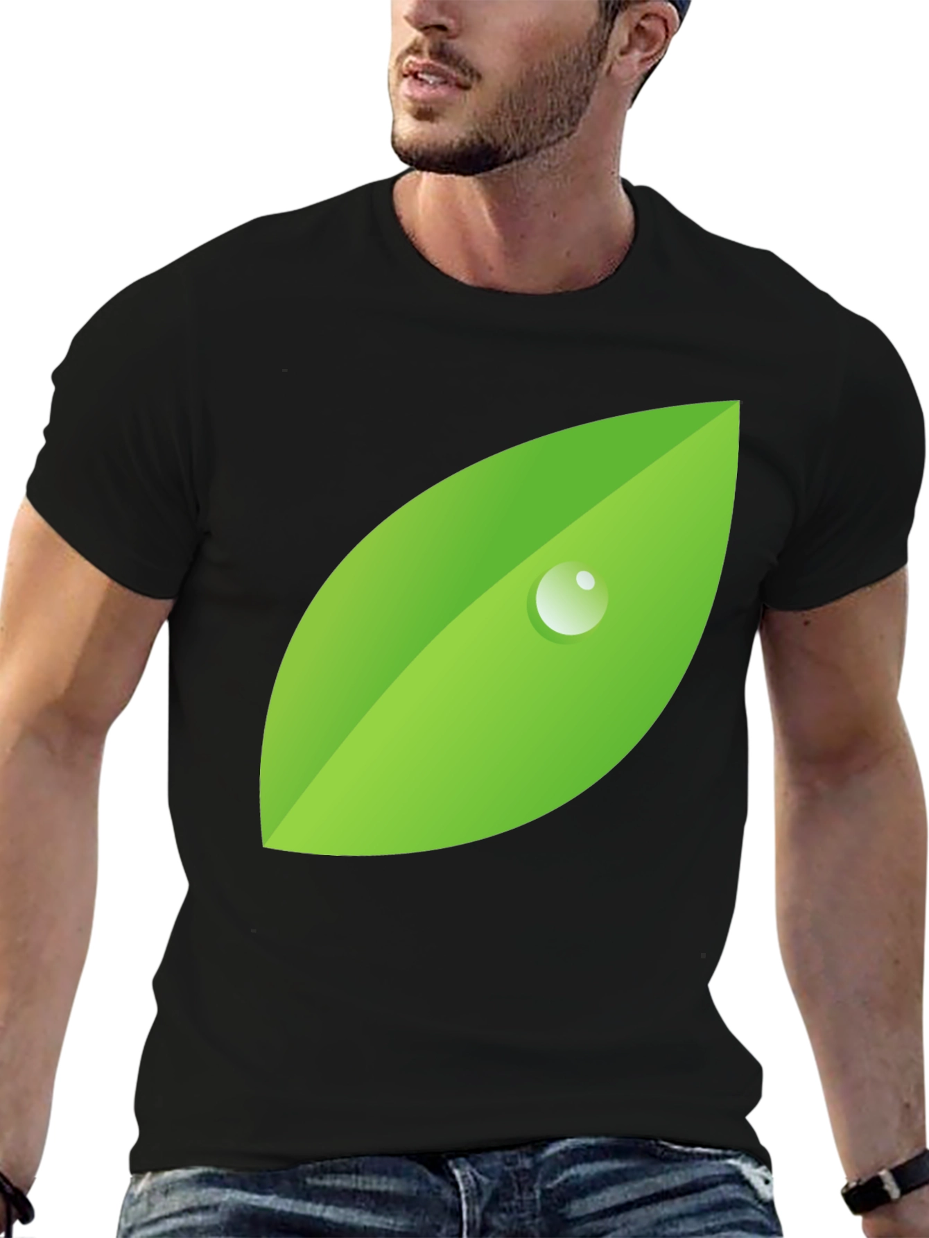 Nature's Drop Tee - Black, Leaf Graphic - 6