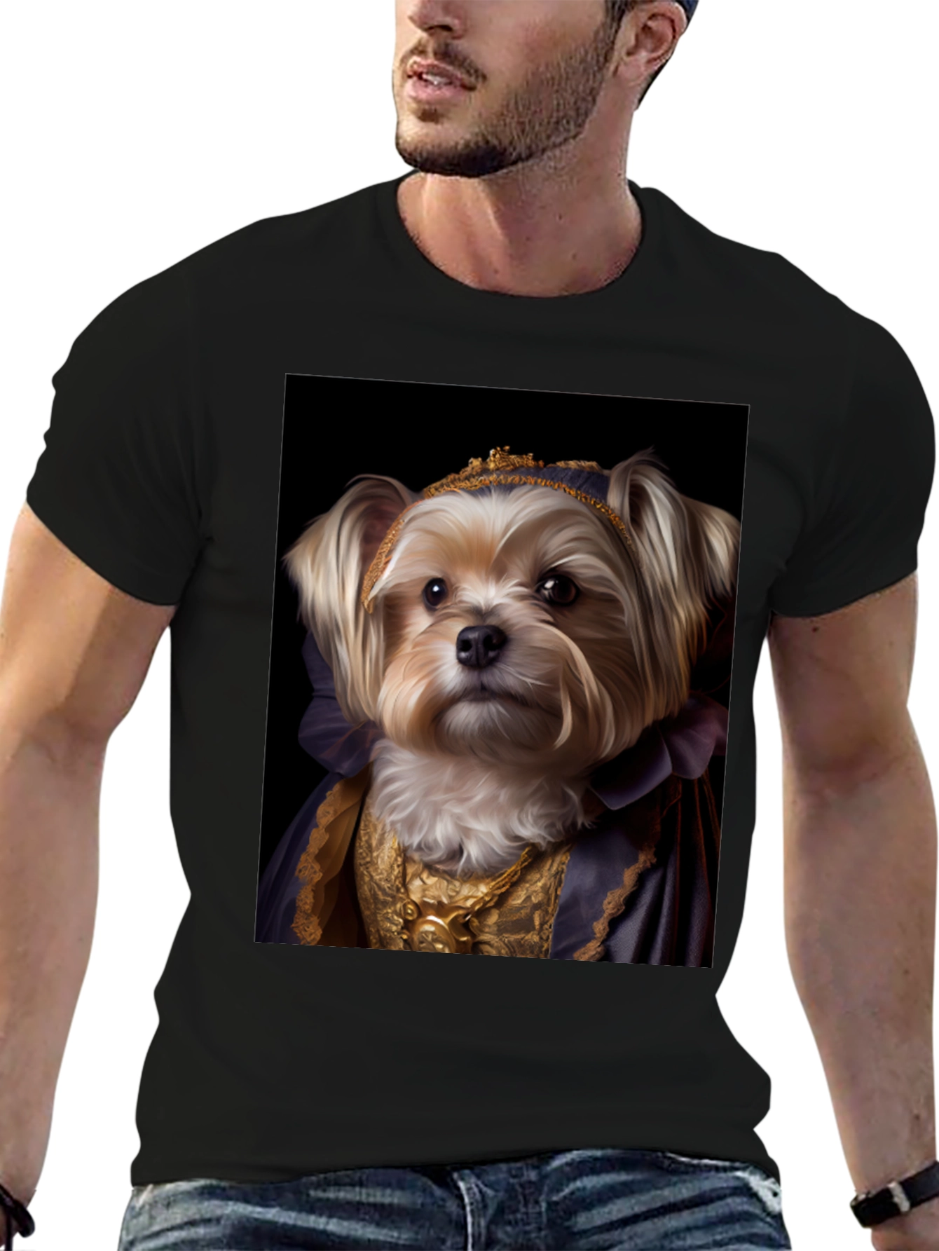Black Dog Queen Graphic Tee - Regal Canine Portrait T-Shirt view 6