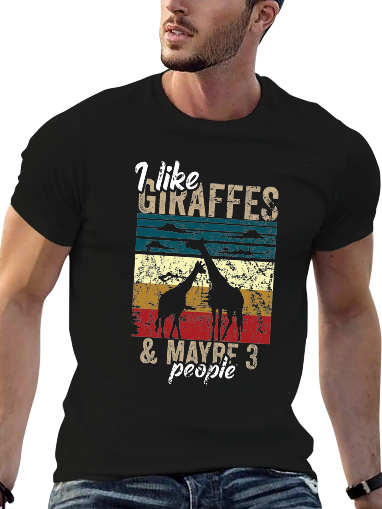Black I Like Giraffes & Maybe 3 People T-Shirt view 6