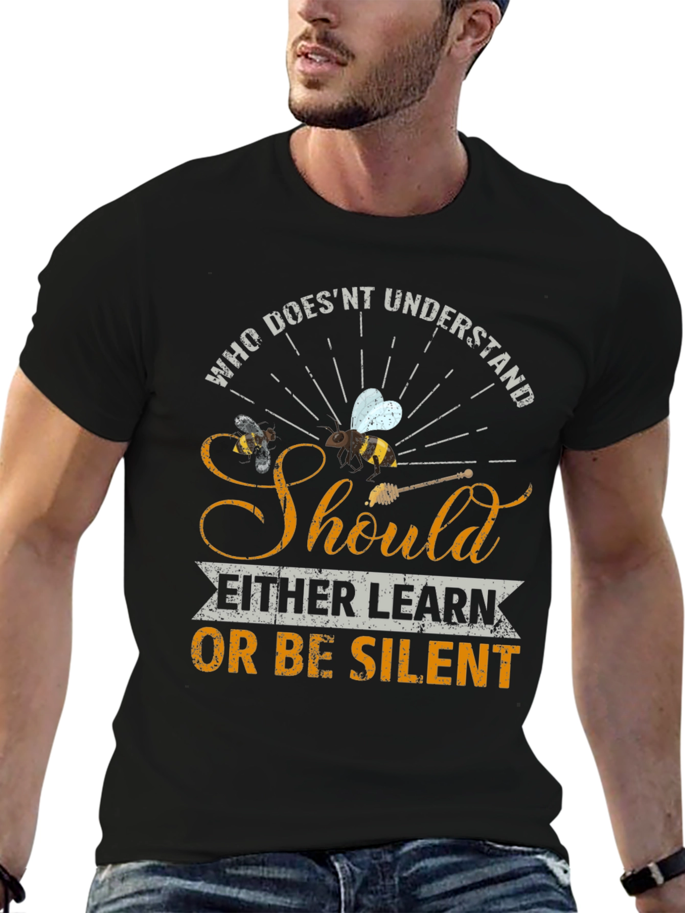 Black Who Doesn't Understand Bees T-Shirt view 6