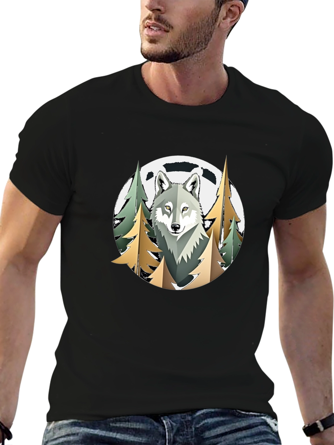 Black Wolf in the Woods Graphic T-Shirt view 6