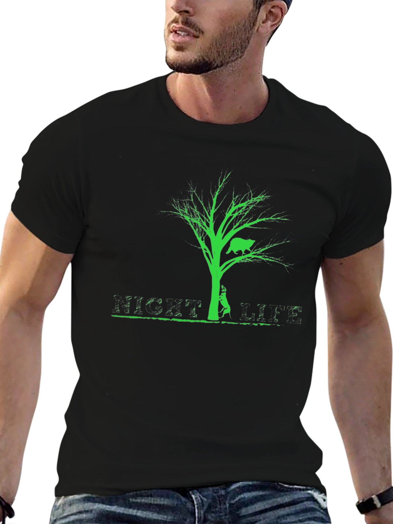 Black Bear in Tree Graphic Tee - Black Cotton view 6