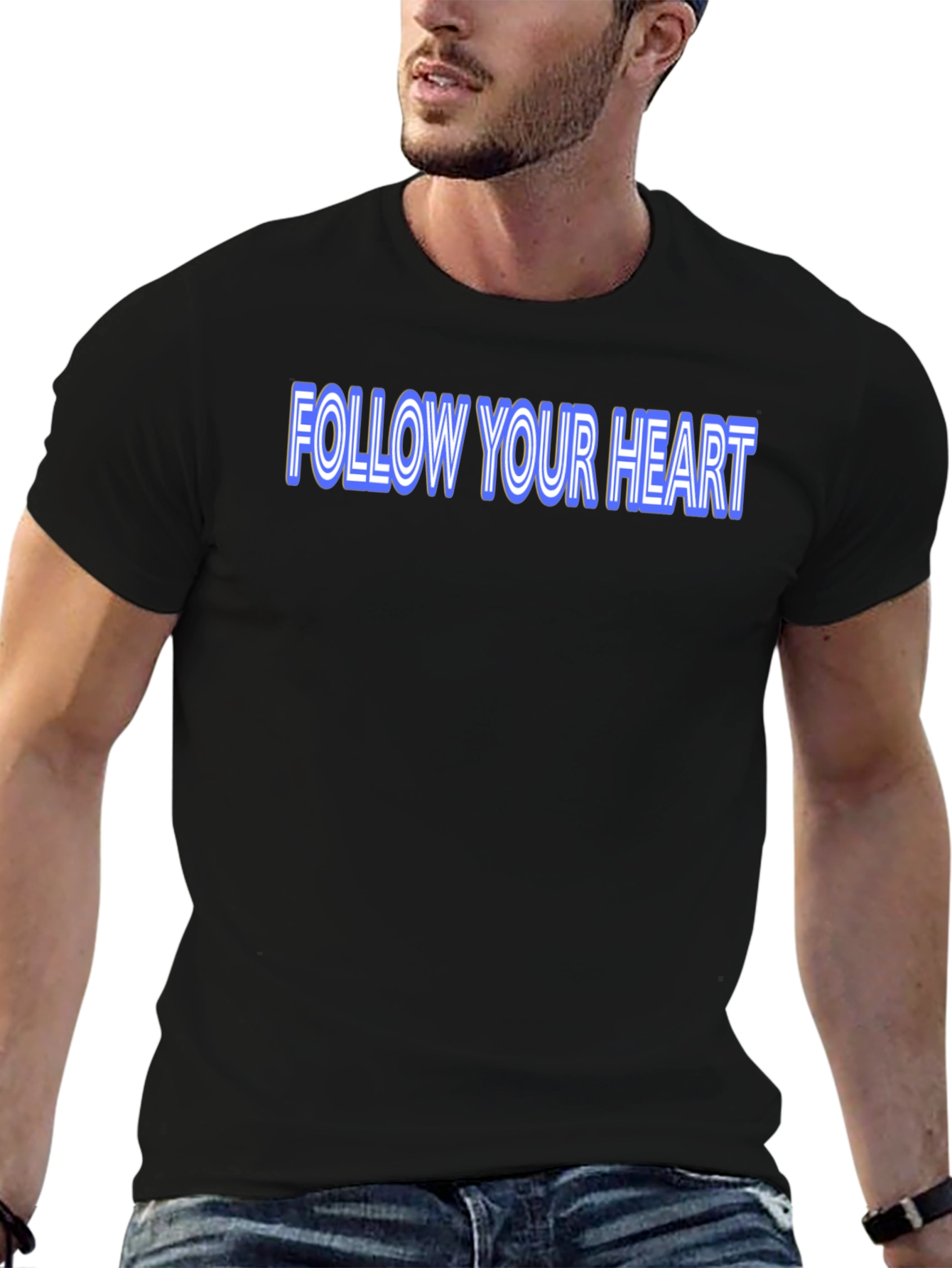 Black Follow Your Heart Graphic Tee - Soft Cotton Blend view 6