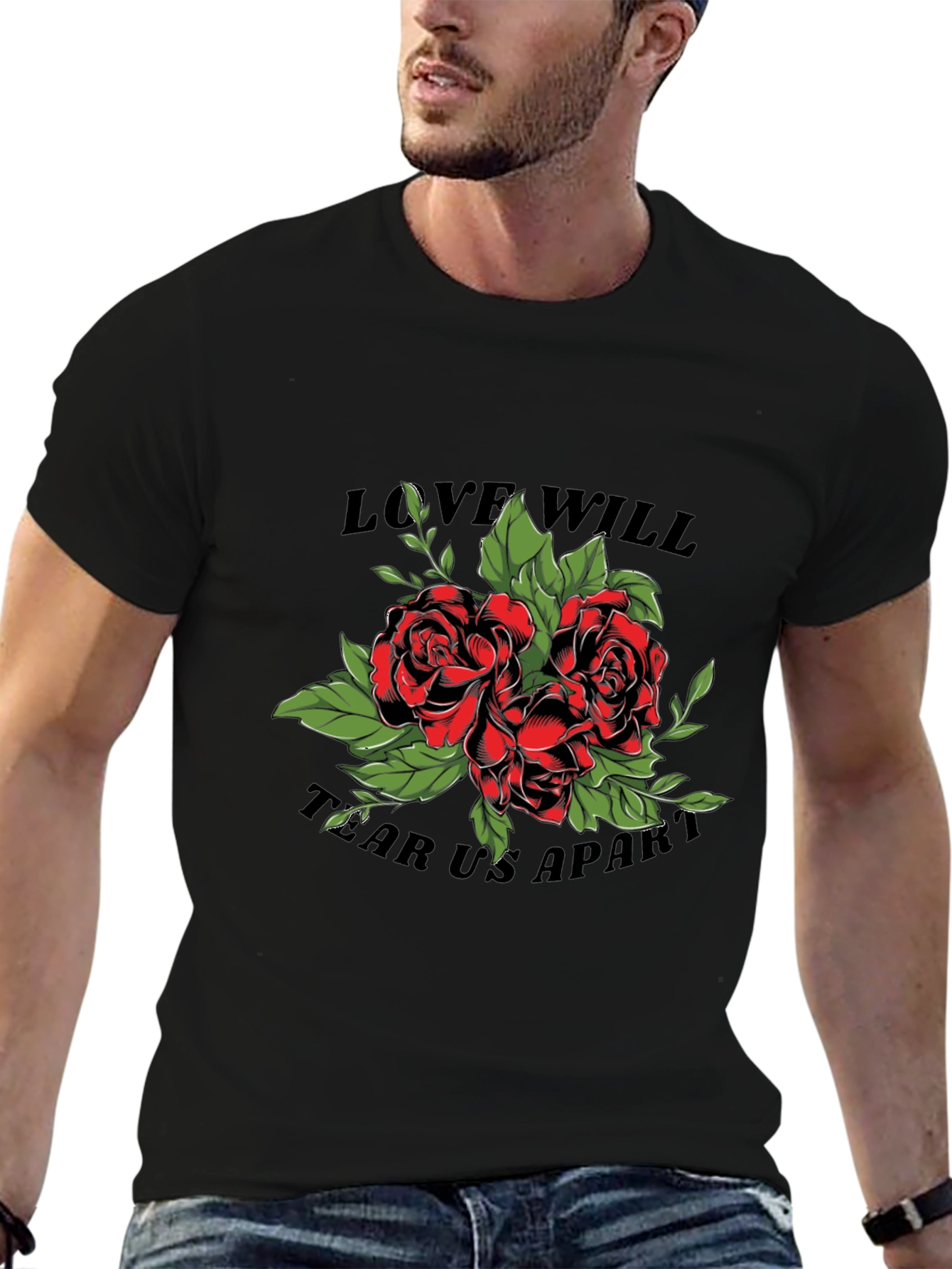 Black Love Will Tear Us Apart Rose Graphic T-Shirt view 6