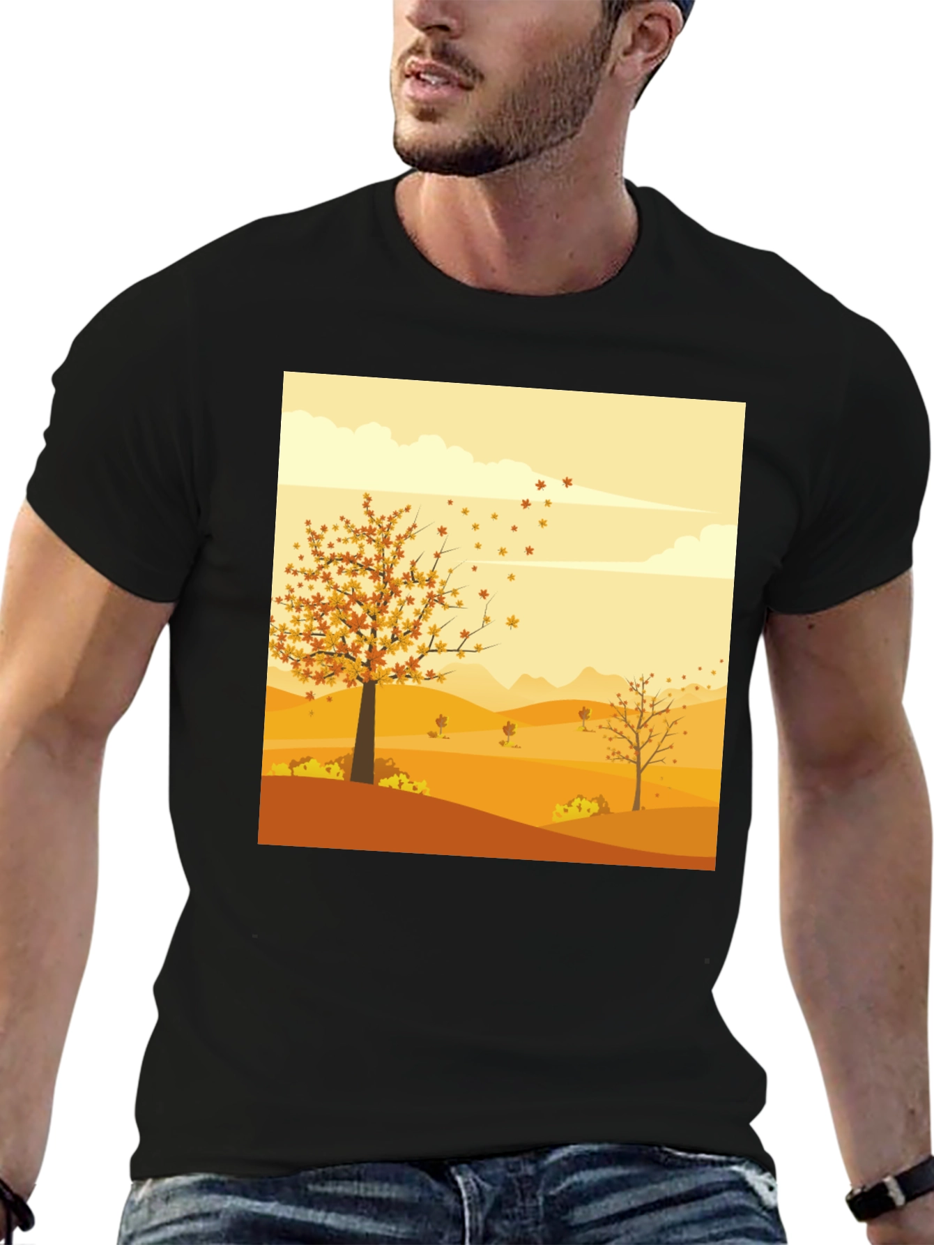 Black Autumn Scene Graphic Tee - Unisex Black T-Shirt view 6