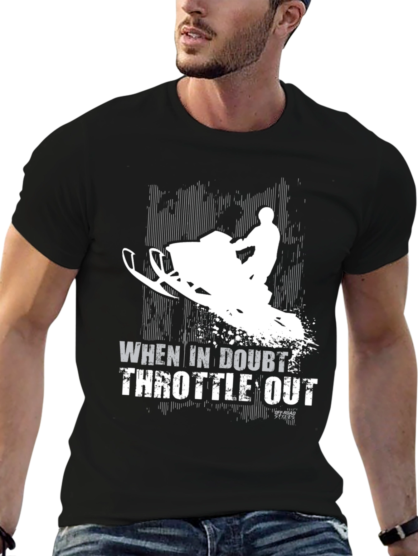 Black When in Doubt Throttle Out Snowmobile Black T-Shirt view 6