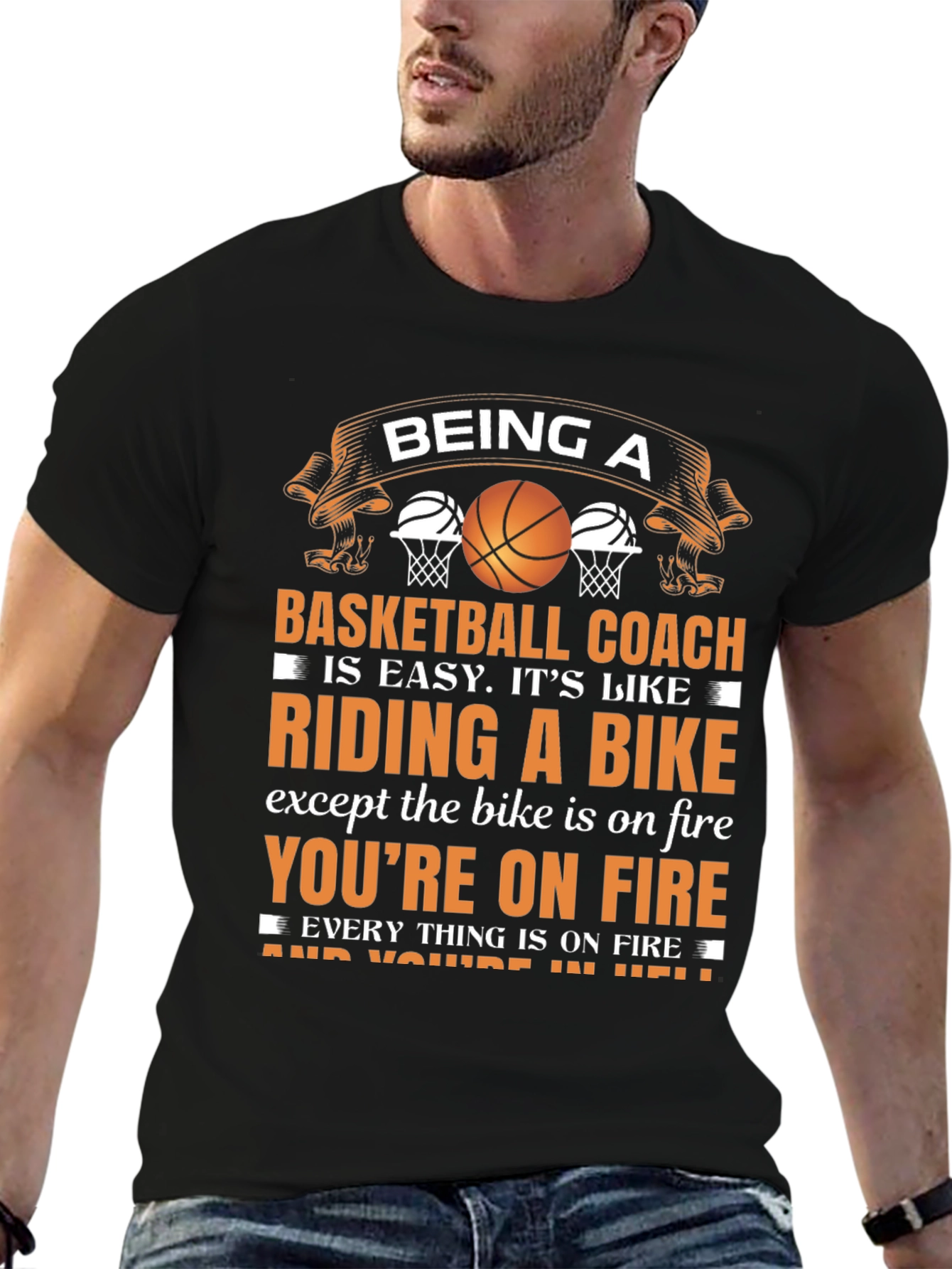 Black Basketball Coach On Fire T-Shirt view 6