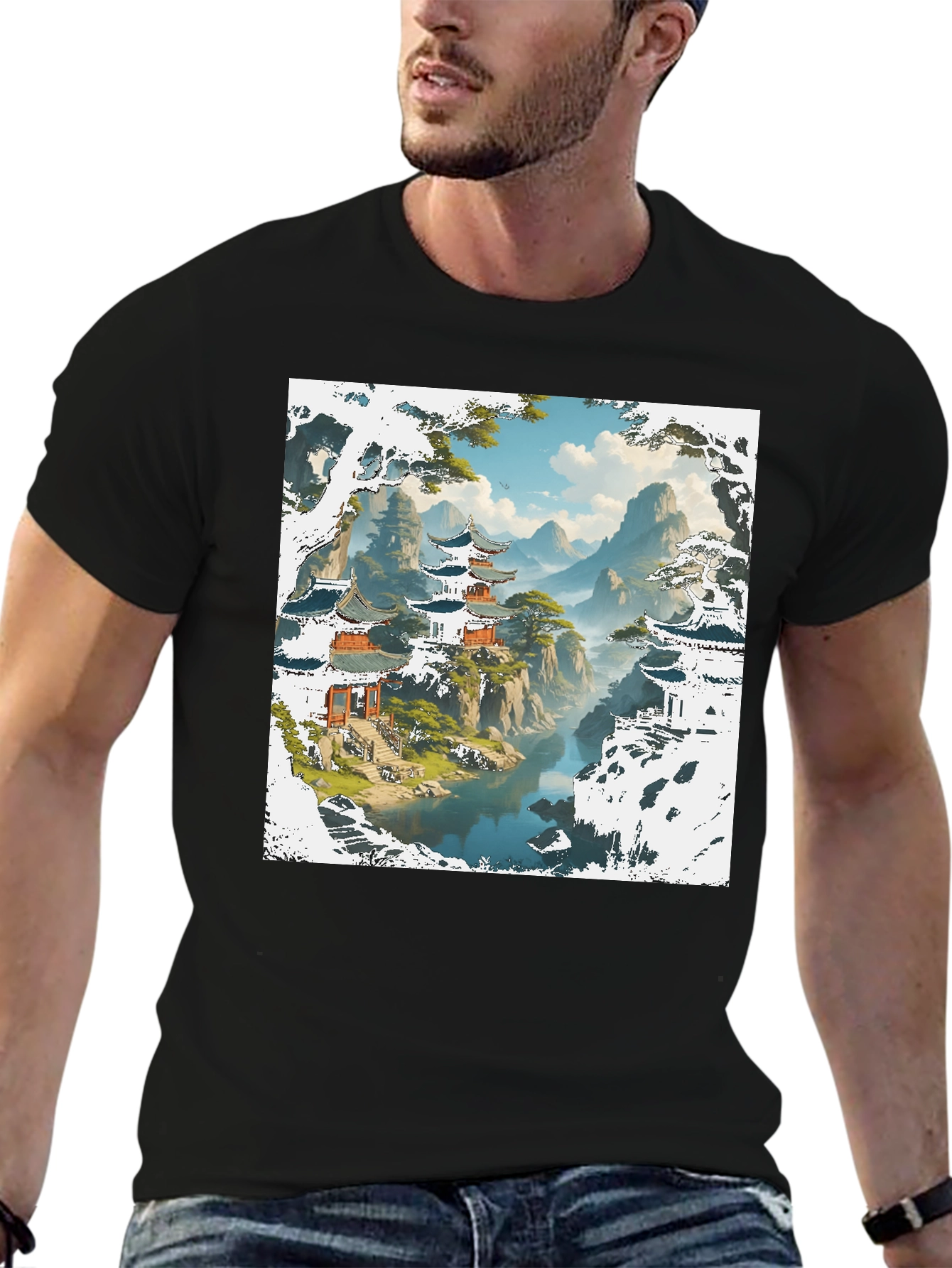 Black Asian Landscape Graphic Tee view 6