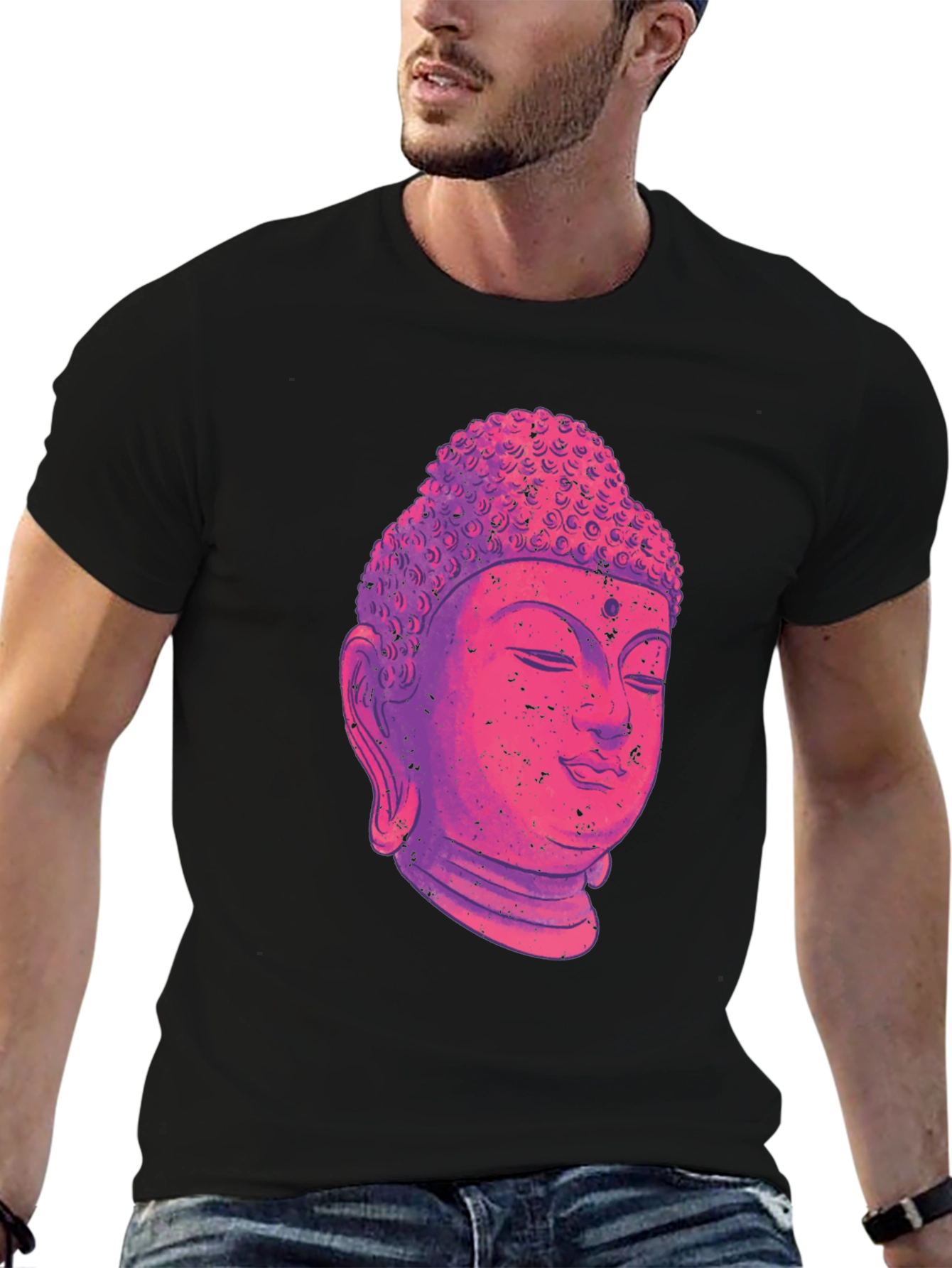 Black Buddha Head Graphic T-Shirt - Black view 6