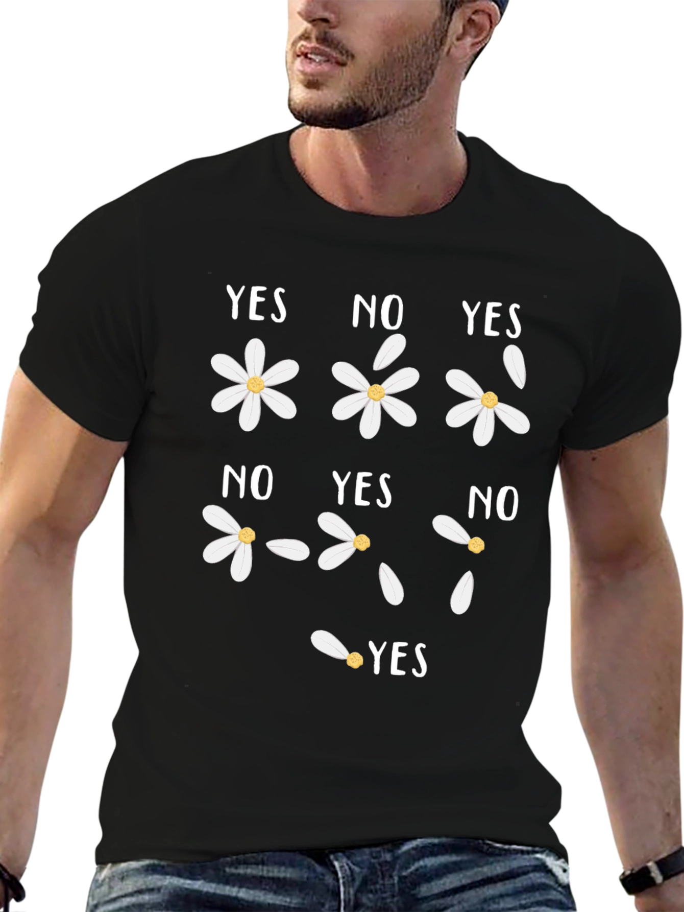 Black Yes No Flower T-Shirt - He Loves Me Not Tee view 6