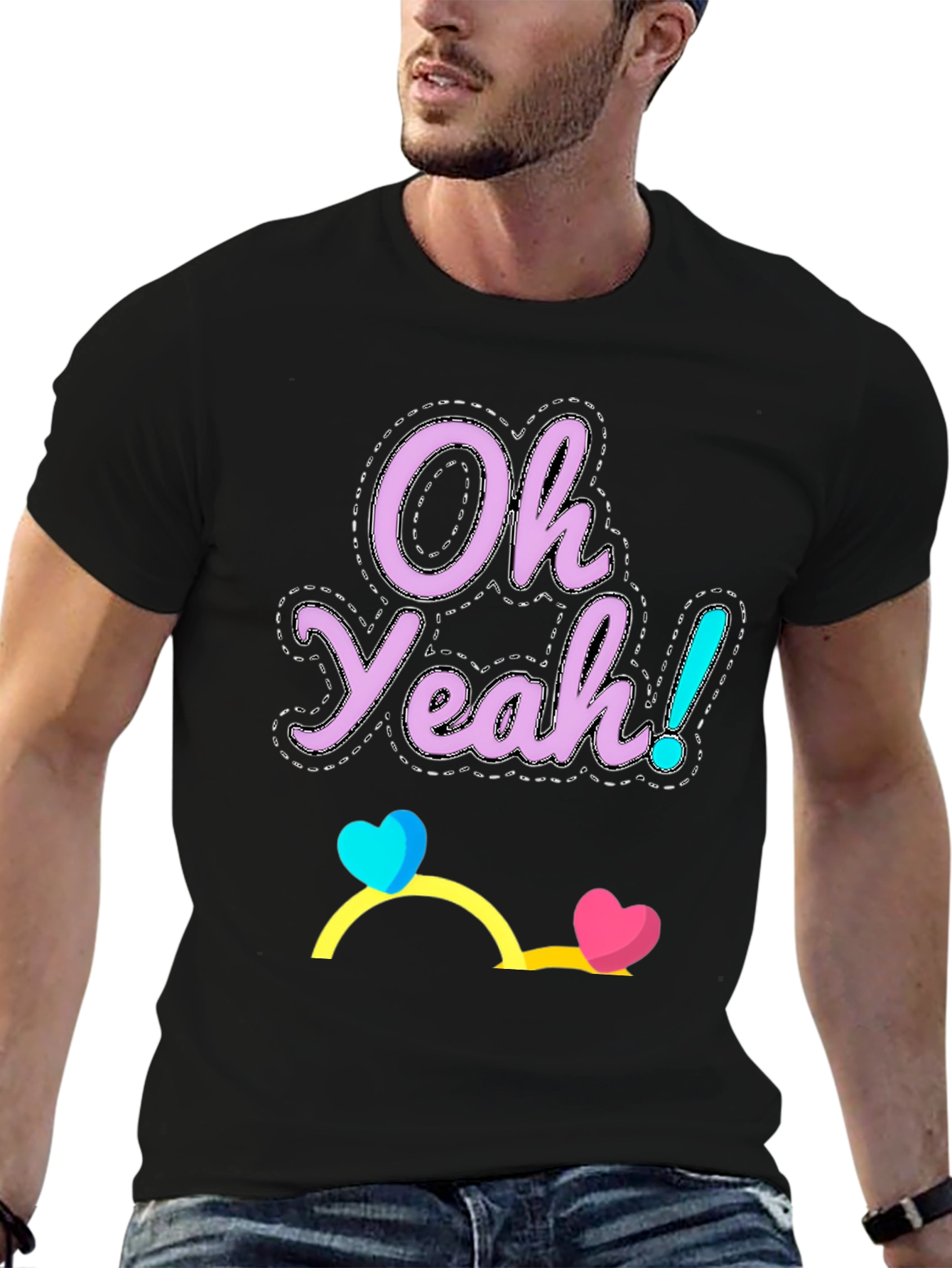 Black Oh Yeah! Graphic Tee - Casual Cotton Blend T-Shirt view 6