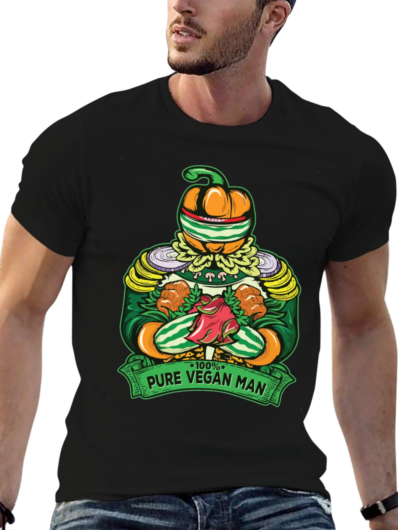 Black Pure Vegan Man T-Shirt - Quirky Graphic Tee view 6