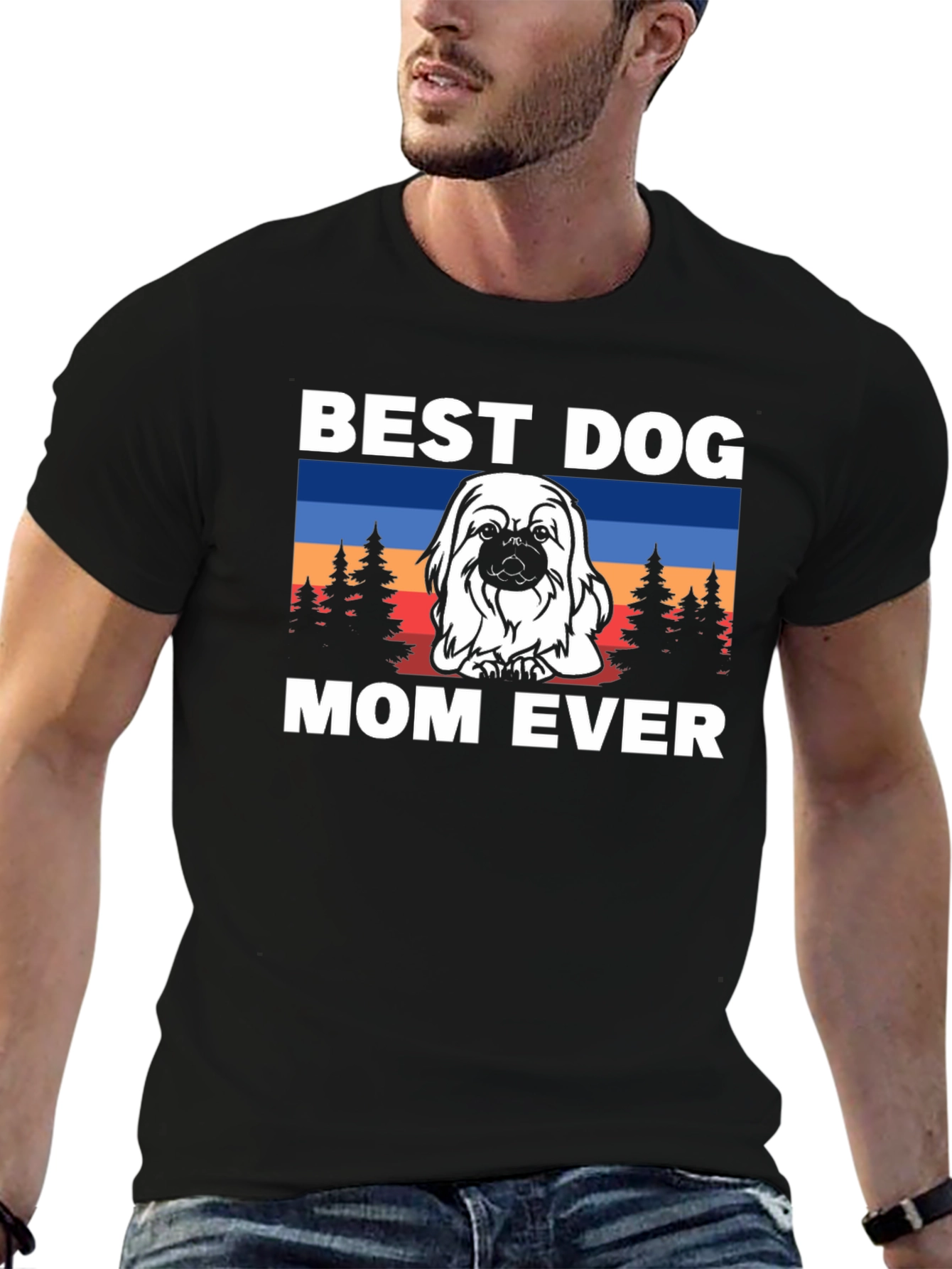 Black Best Dog Mom Ever T-Shirt - Cute Pekingese Design view 6