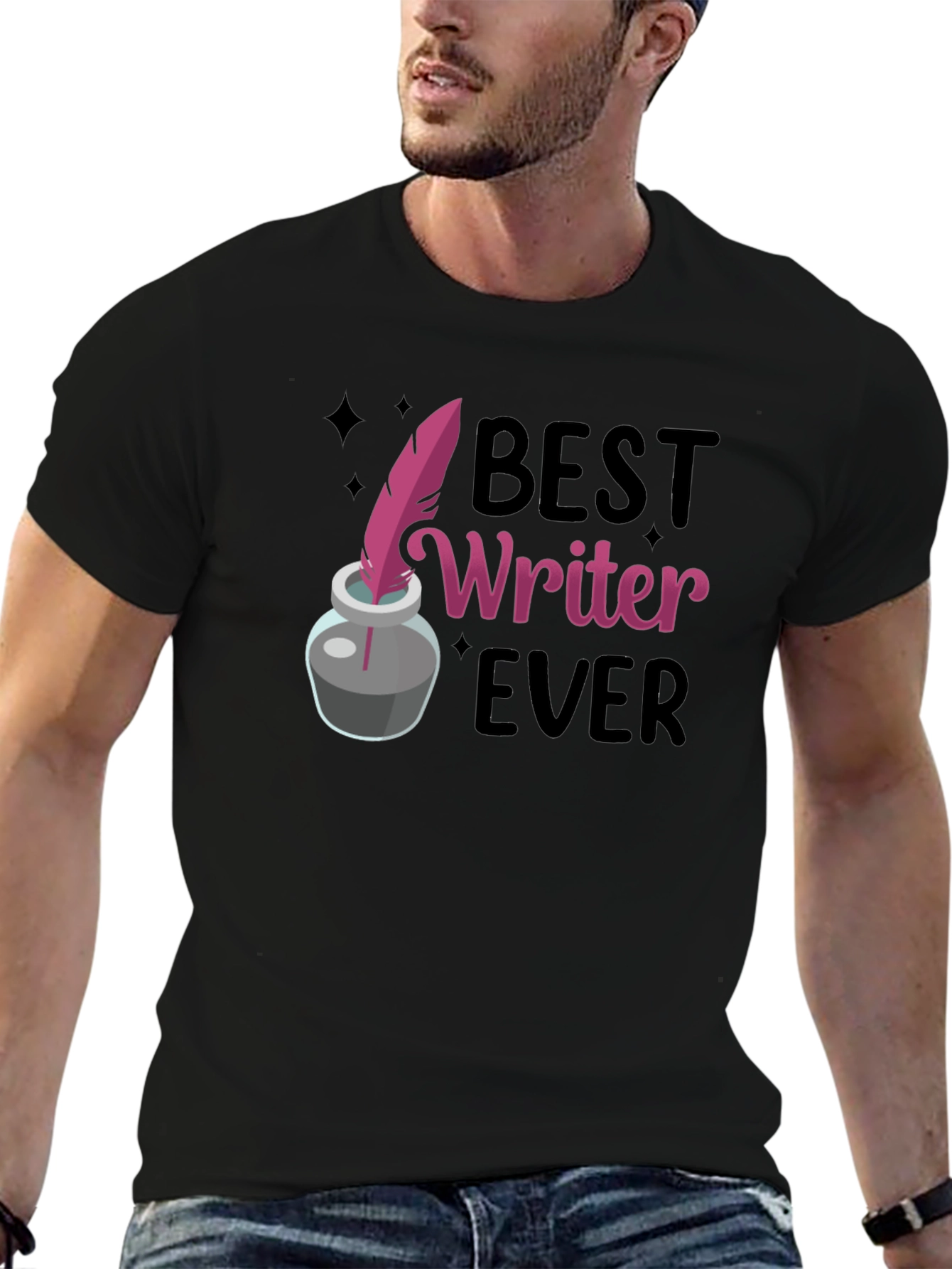 Black Best Writer Ever T-Shirt - Ink Quill Design view 6