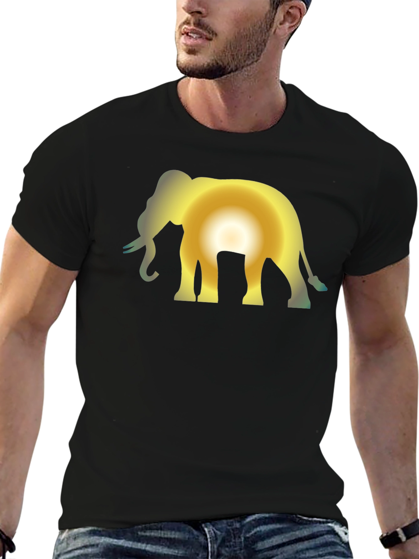 Black Elephant Sunset Black T-Shirt view 6