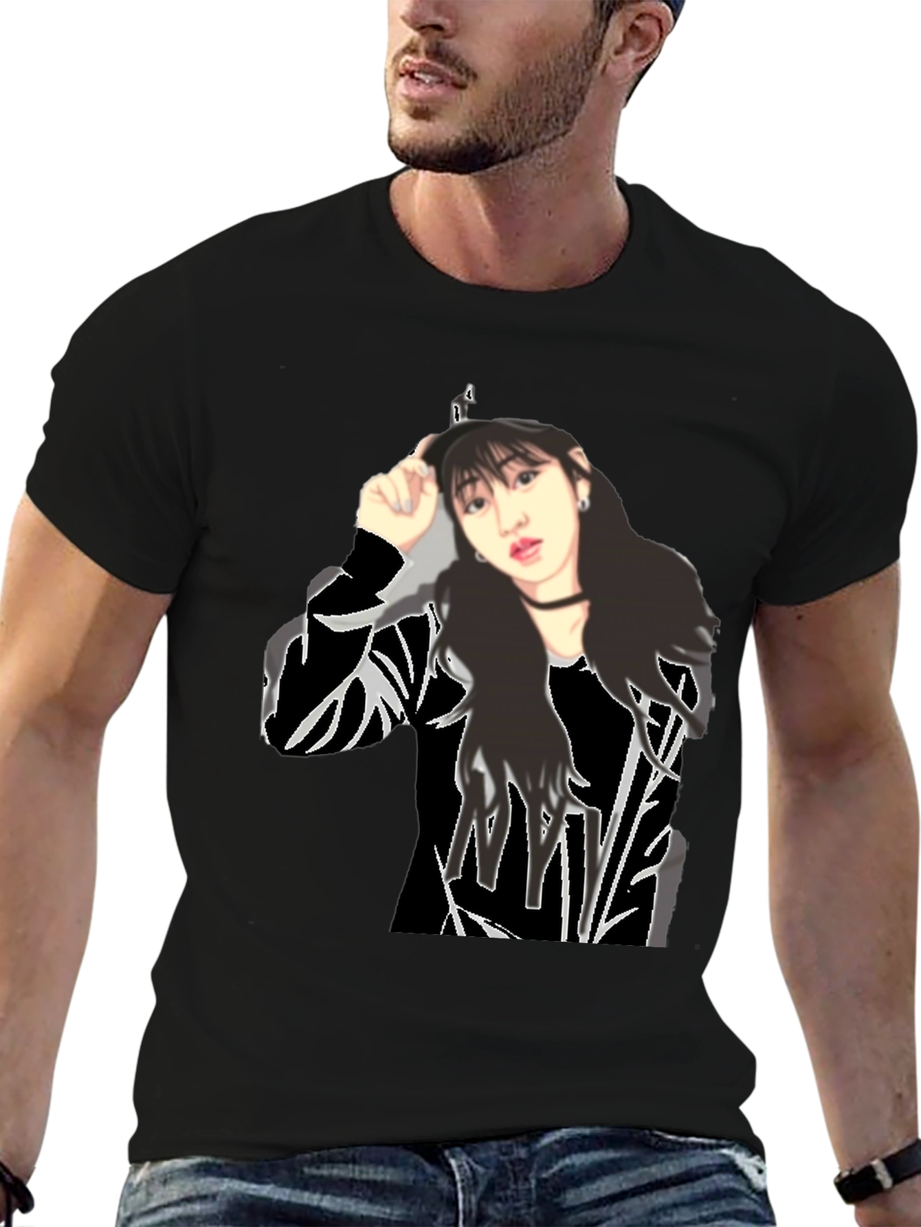 Black Black T-Shirt with Girl Graphic view 6