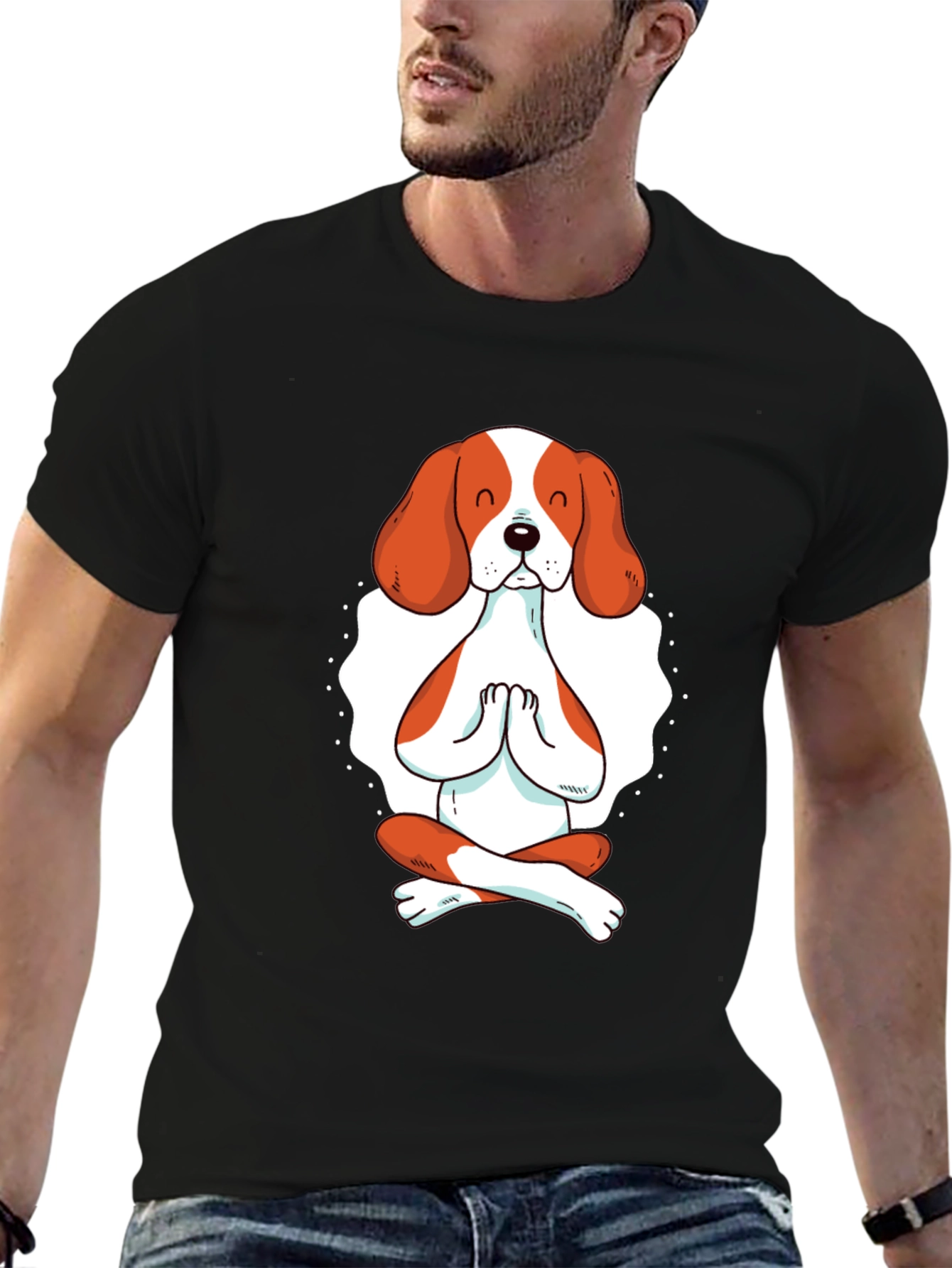 Black Yoga Dog Graphic Tee - Meditating Beagle T-Shirt view 6