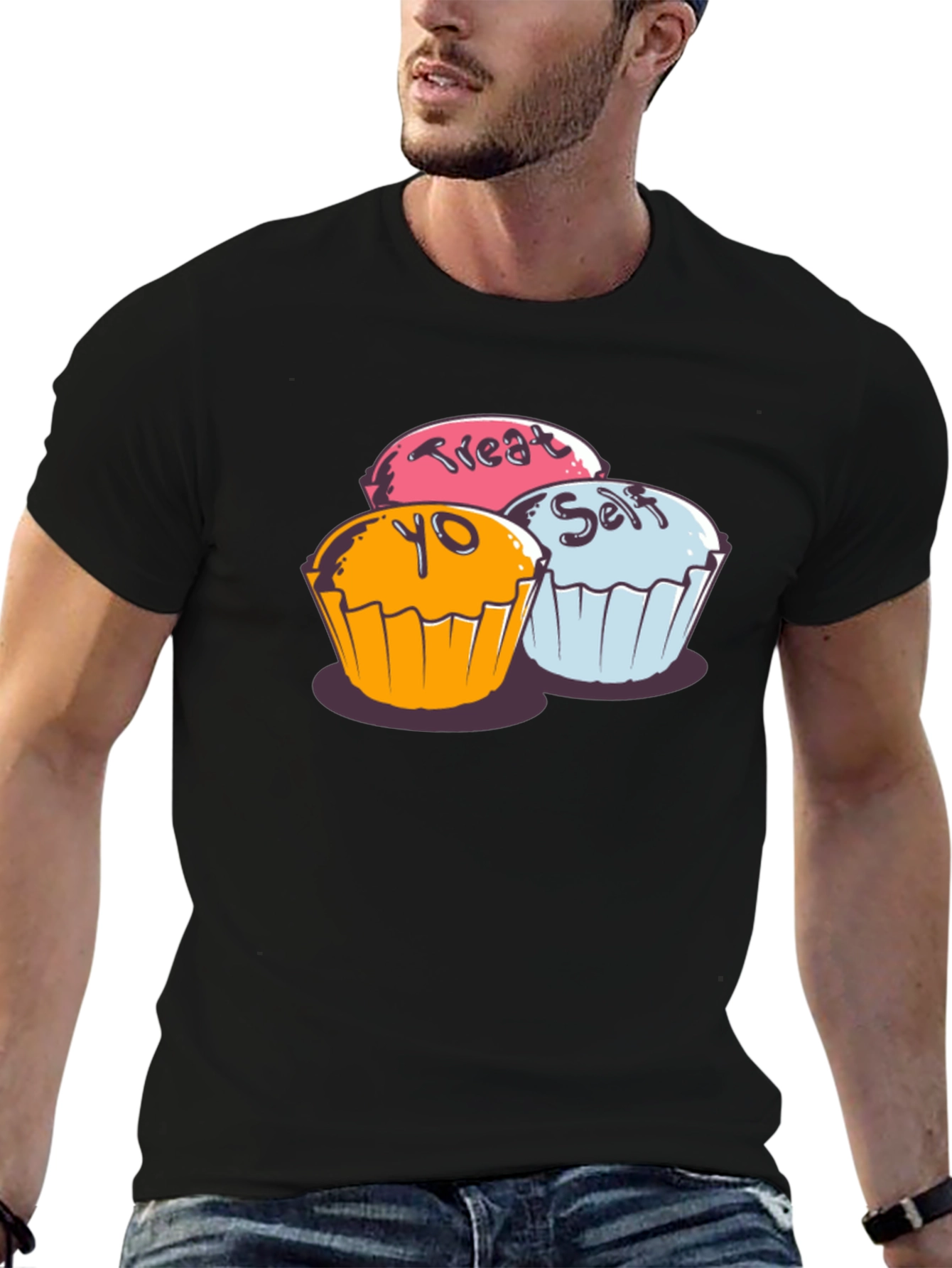 Black Treat Yo Self Cupcake Graphic T-Shirt - Soft Cotton view 6
