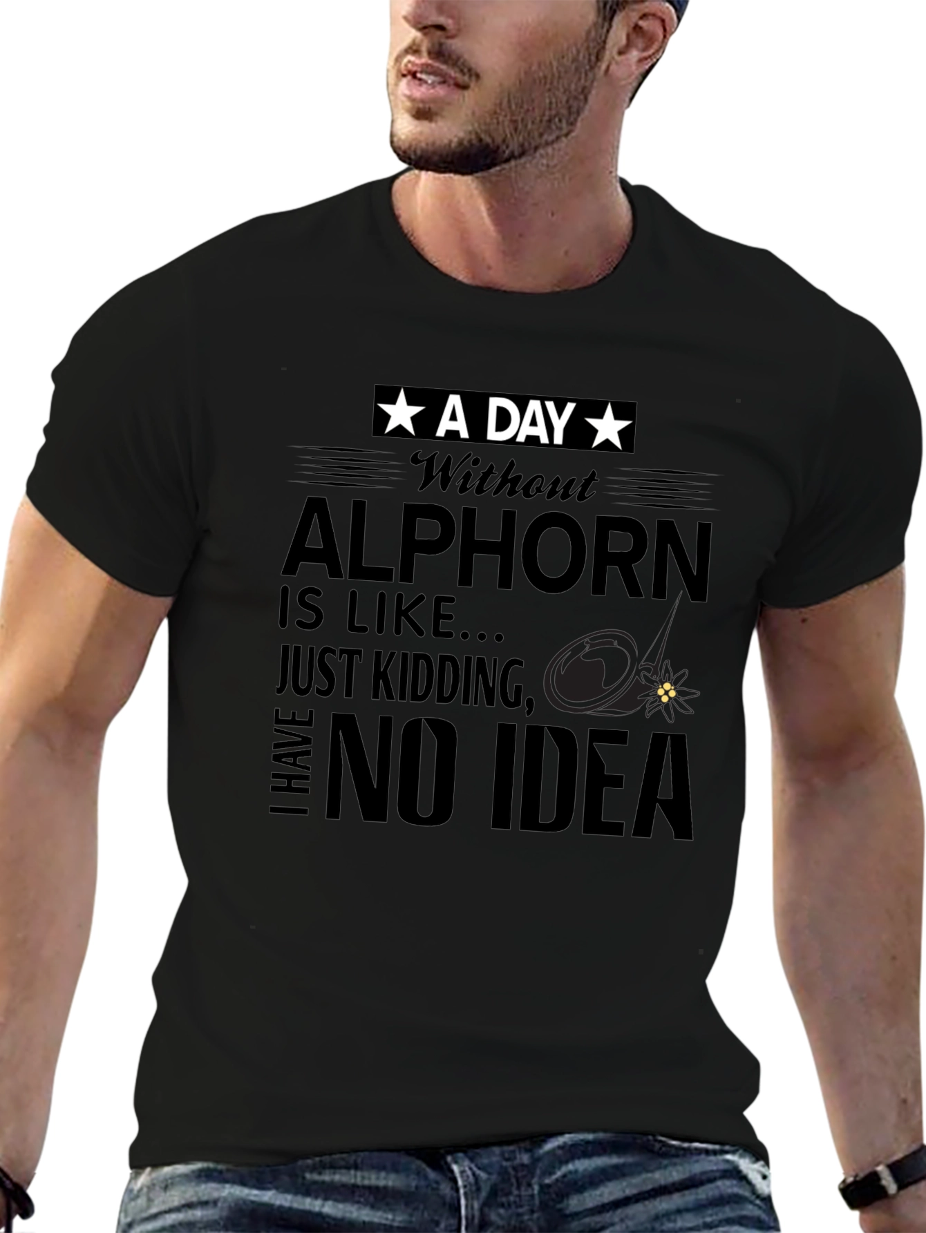 Black Alp Horn T-Shirt, Funny Music Tee view 6
