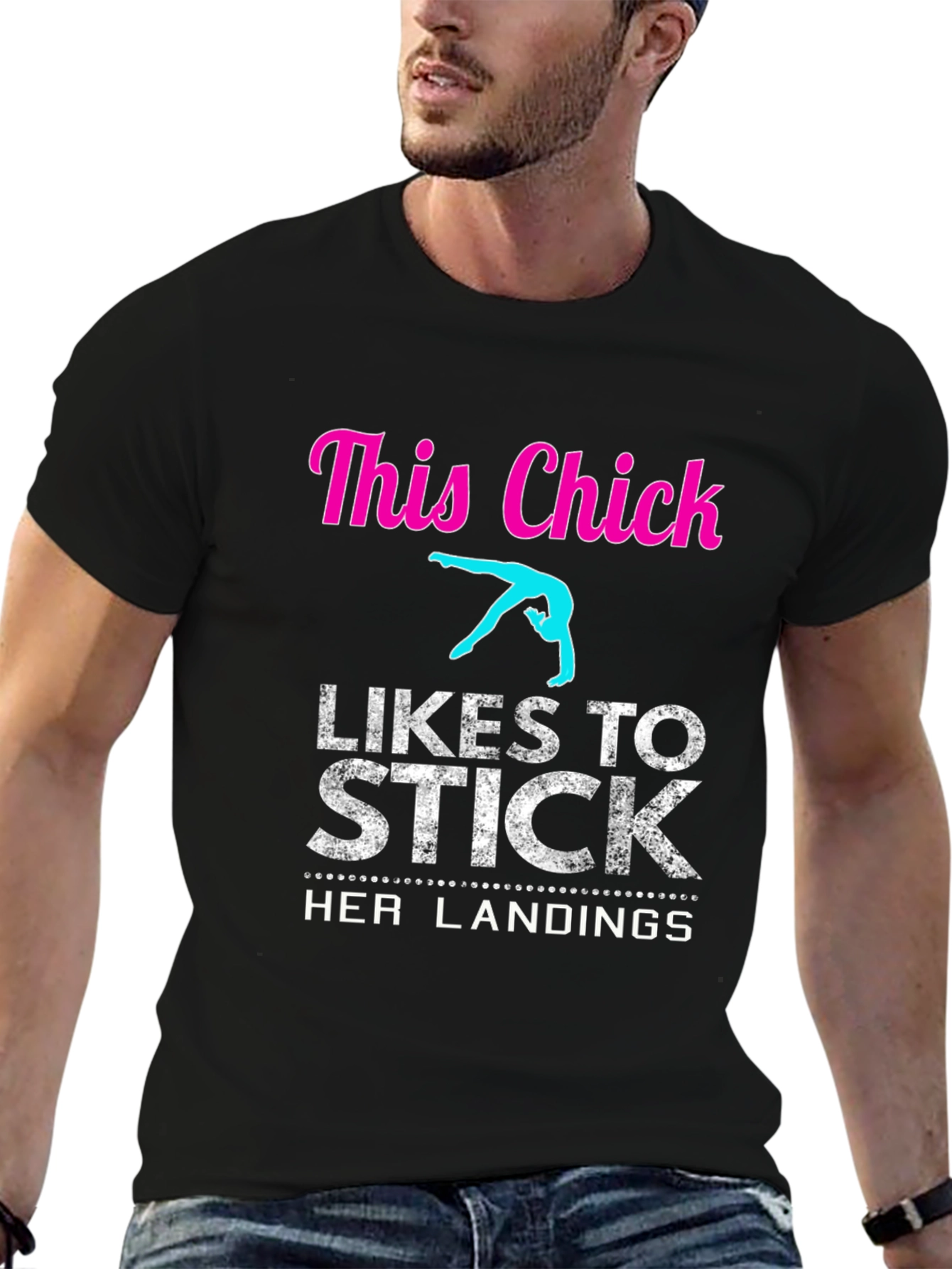 Black Gymnastics T-Shirt - This Chick Likes to Stick Landings view 6