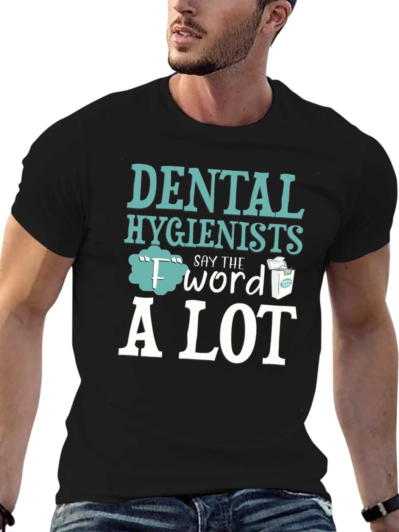 Black Dental Hygienist "F" Word Floss T-Shirt view 6