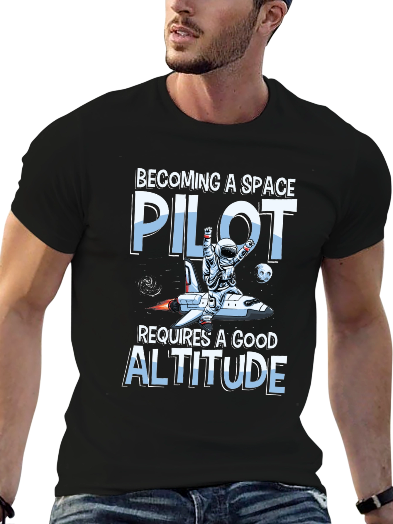 Black Space Pilot Altitude Graphic T-Shirt view 6