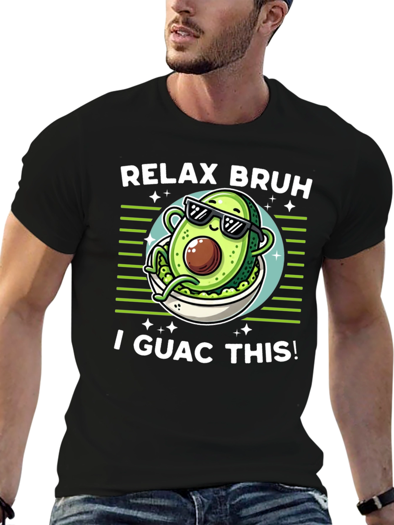 Black Relax Bruh I Guac This! Avocado T-Shirt view 6