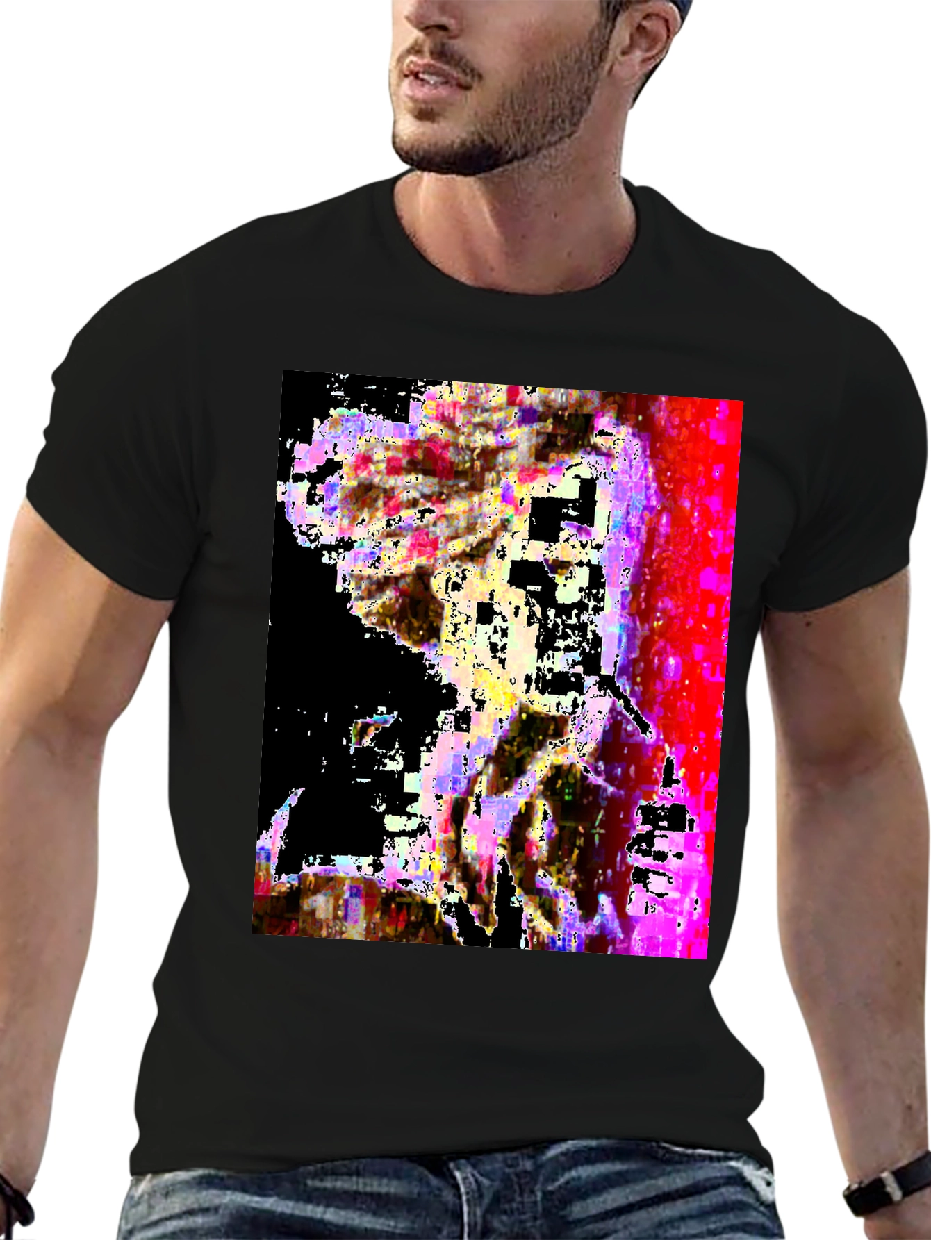 Black Abstract Glitch Art Black T-Shirt view 6