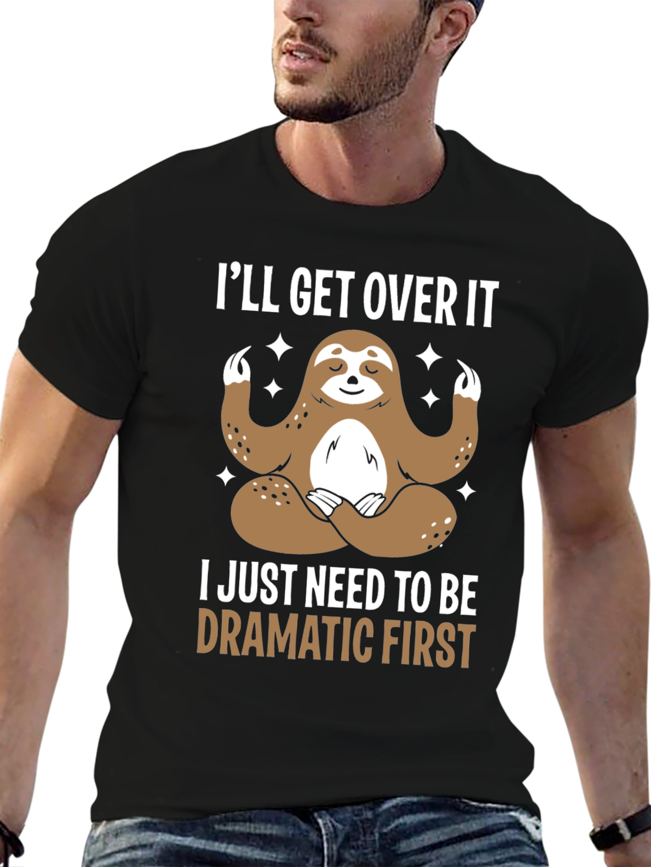 Black Funny Sloth Dramatic T-Shirt view 6