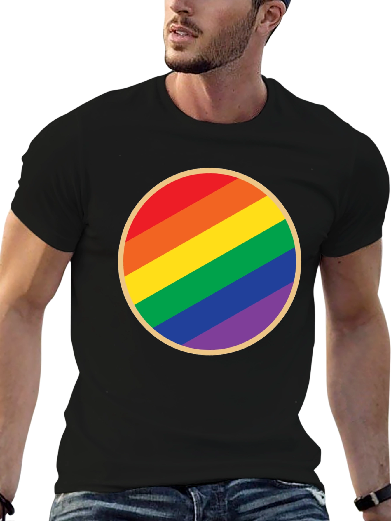 Black Pride Rainbow Circle Graphic Tee - Black Cotton T-Shirt view 6