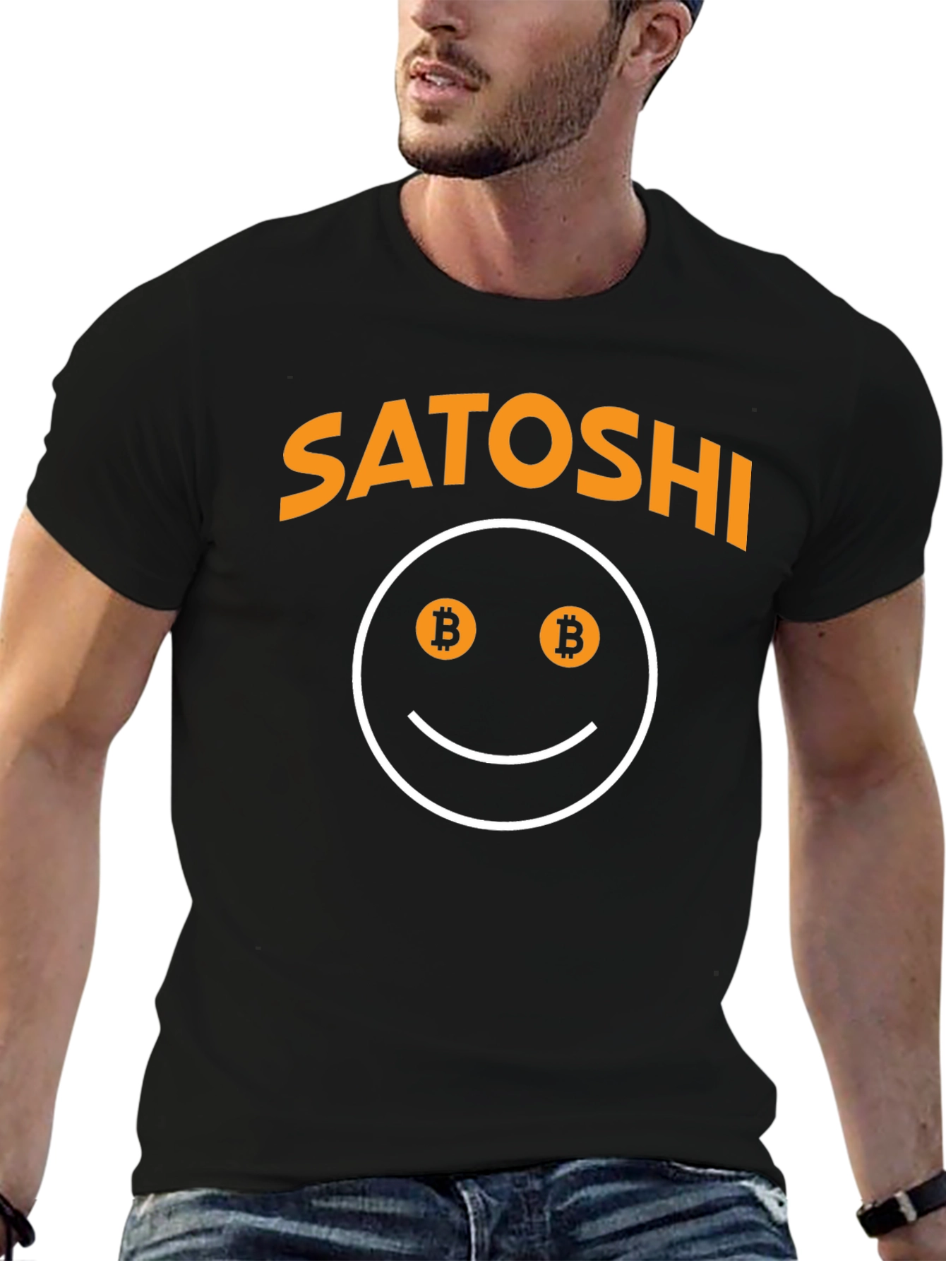 Black Satoshi Bitcoin Smiley Face Graphic Tee view 6