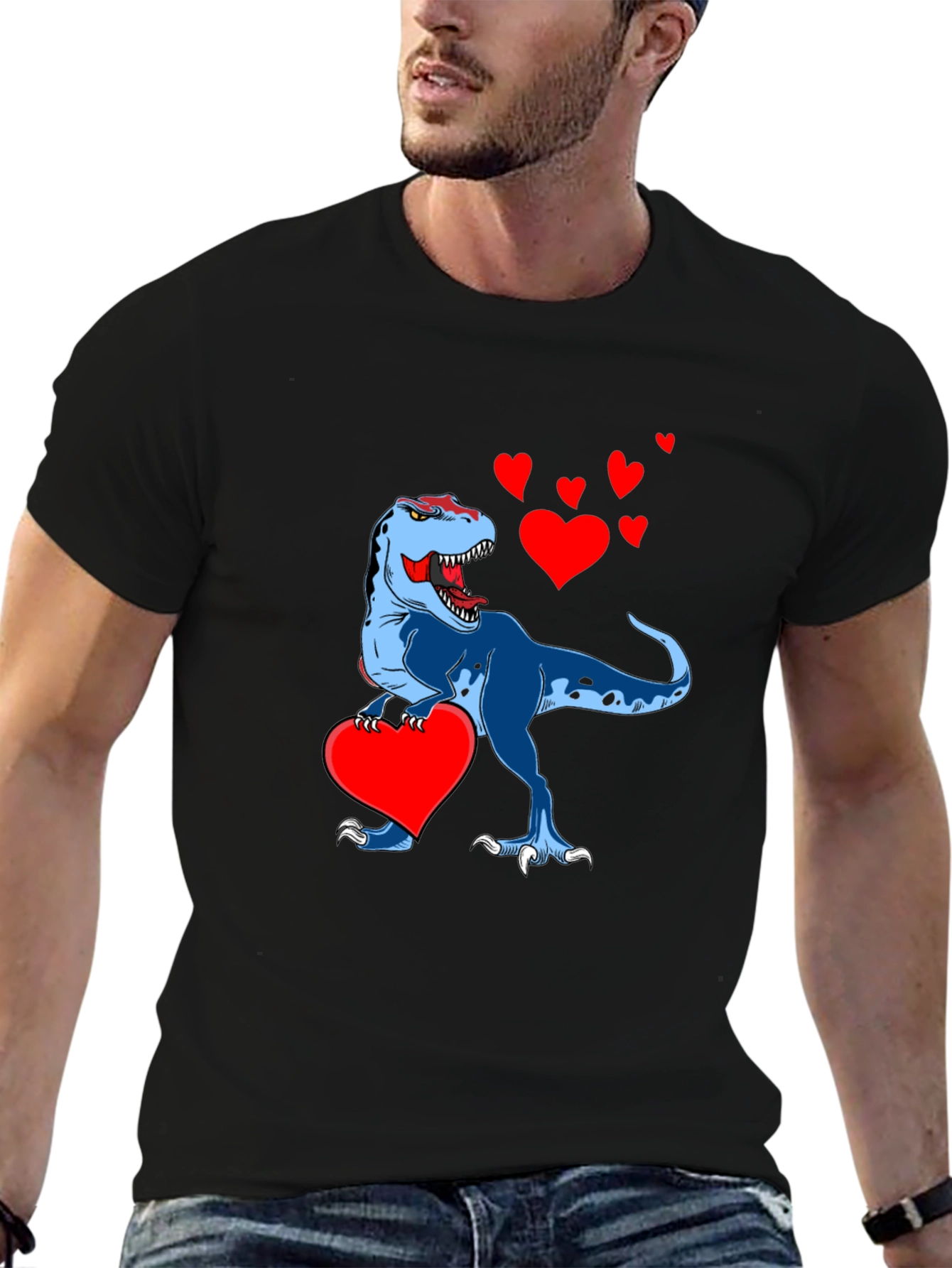 Black Dino Love T-Shirt: Tyrannosaurus Rex Heart Valentine's Day view 6