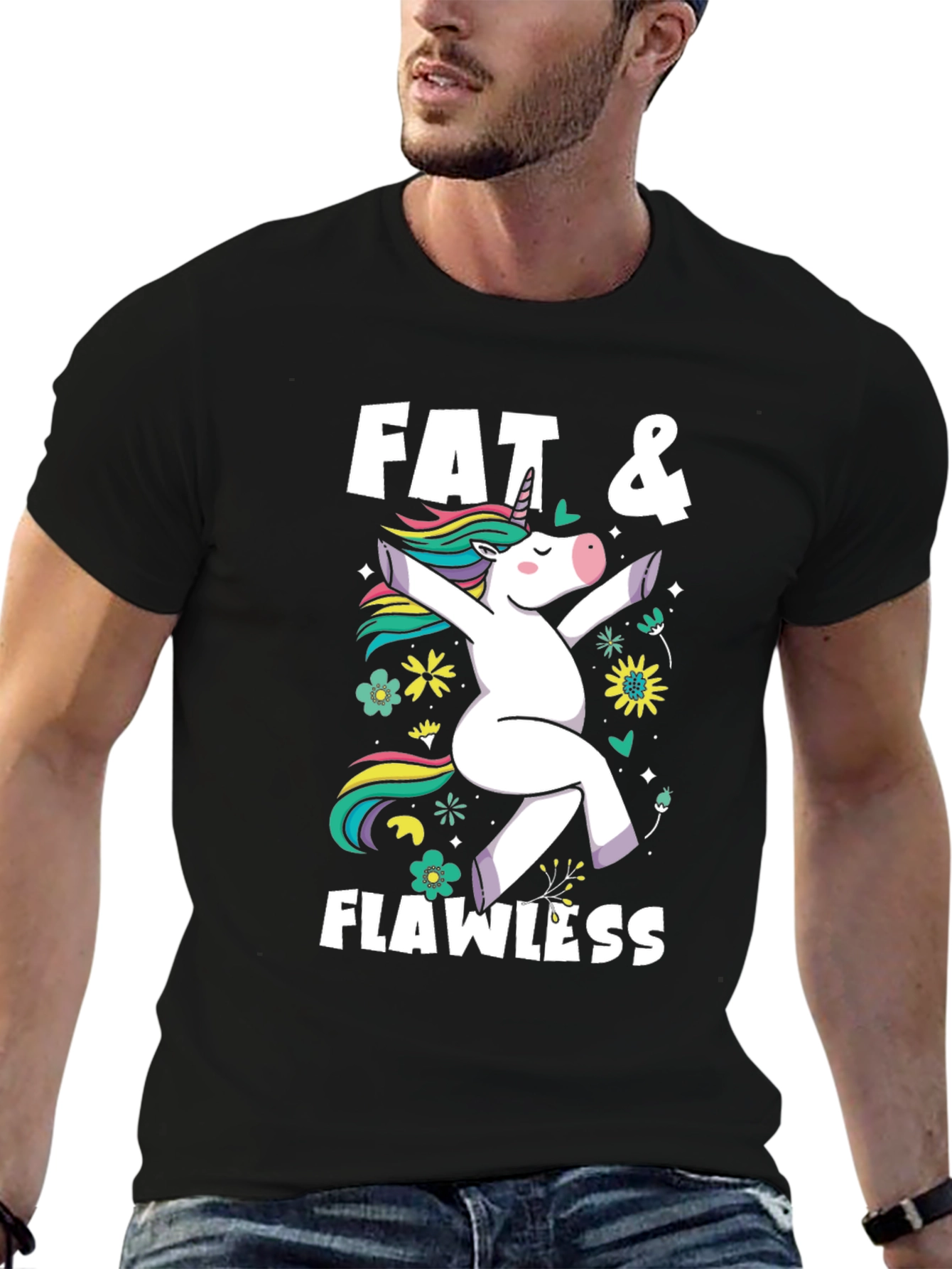 Black Fat & Flawless Unicorn Graphic Tee view 6