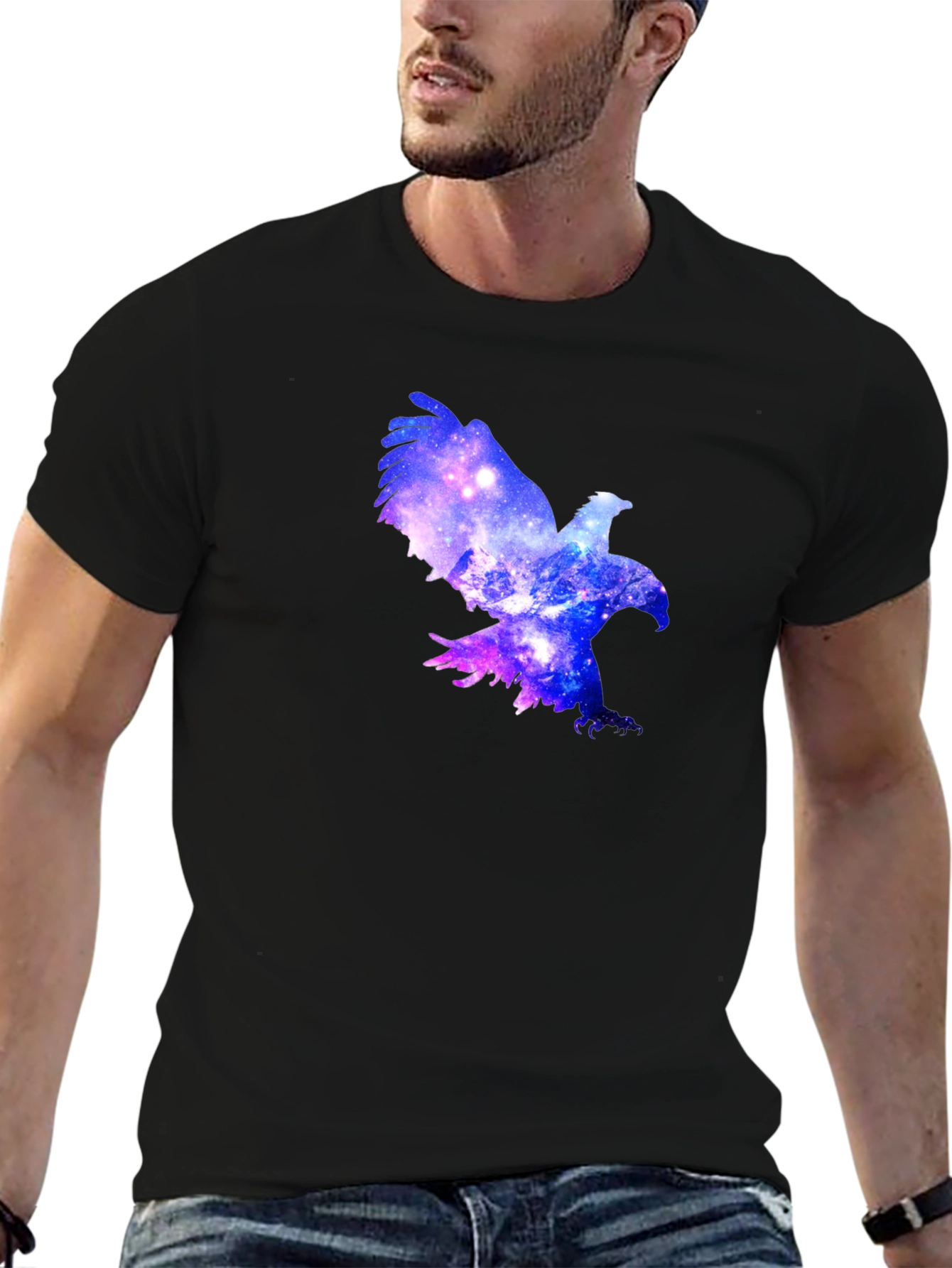 Black Galaxy Eagle Black T-Shirt - Unique Graphic Tee view 6